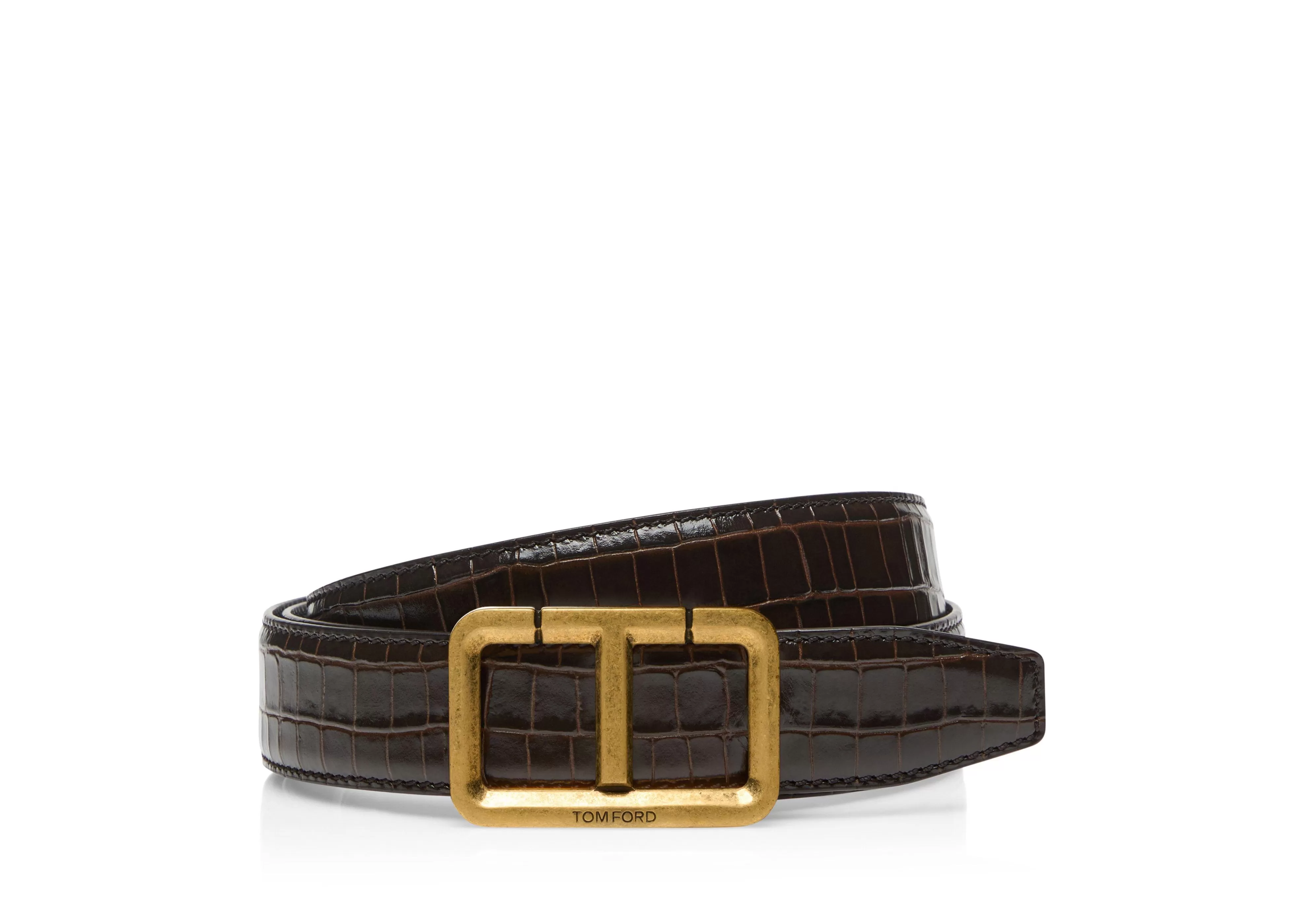 TOM FORD GLOSSY PRINTED CROC SCORED T BELT ^MEN Belts