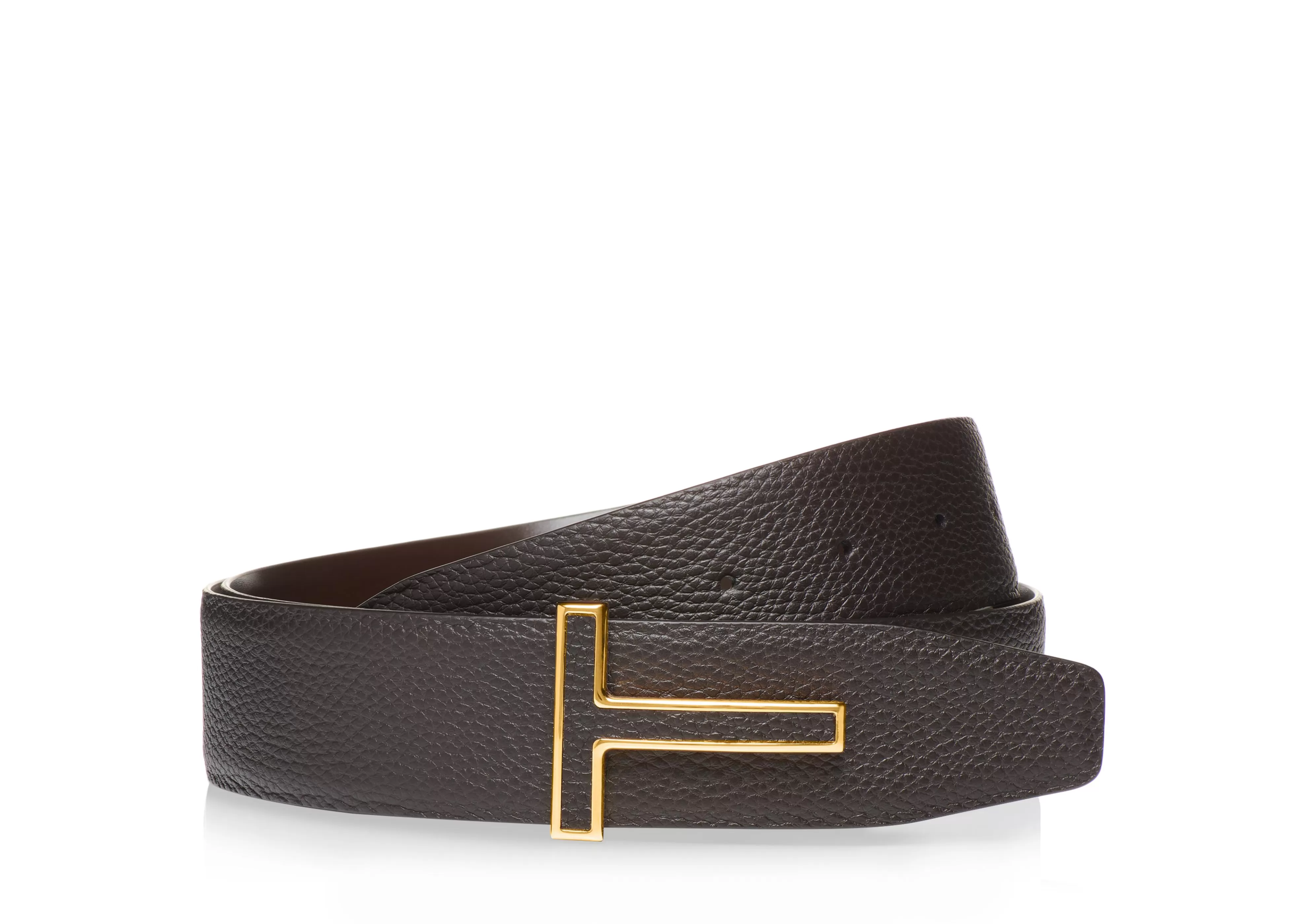 TOM FORD GRAIN LEATHER AND SMOOTH LEATHER LEATHER INSERT T BELT DARK BROWN^MEN Belts