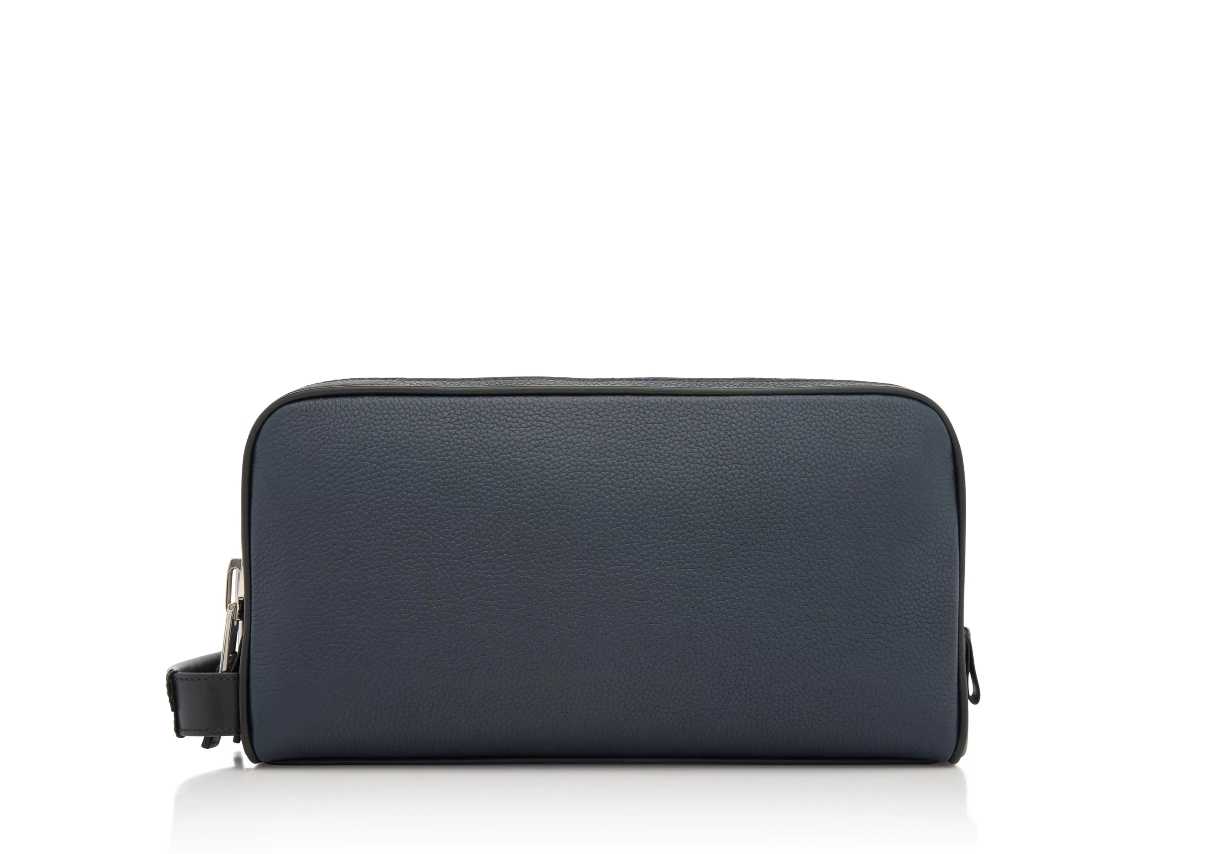 TOM FORD GRAIN LEATHER DOUBLE ZIP TOILETRY BAG MIDNIGHT BLUE + BLACK^MEN SPRING 24