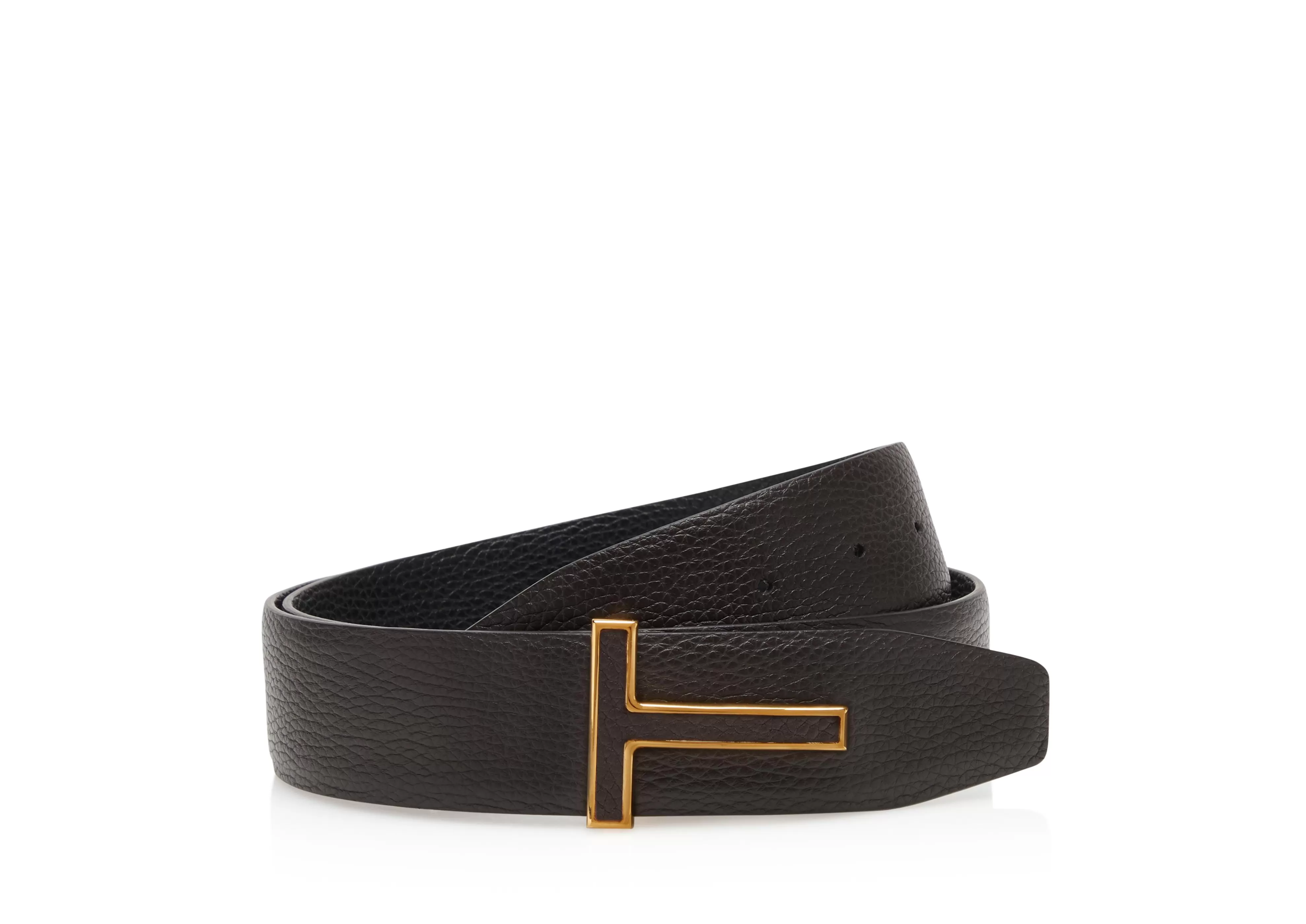 TOM FORD GRAIN LEATHER INSERT BUCKLE T BELT DARK BROWN^MEN Belts