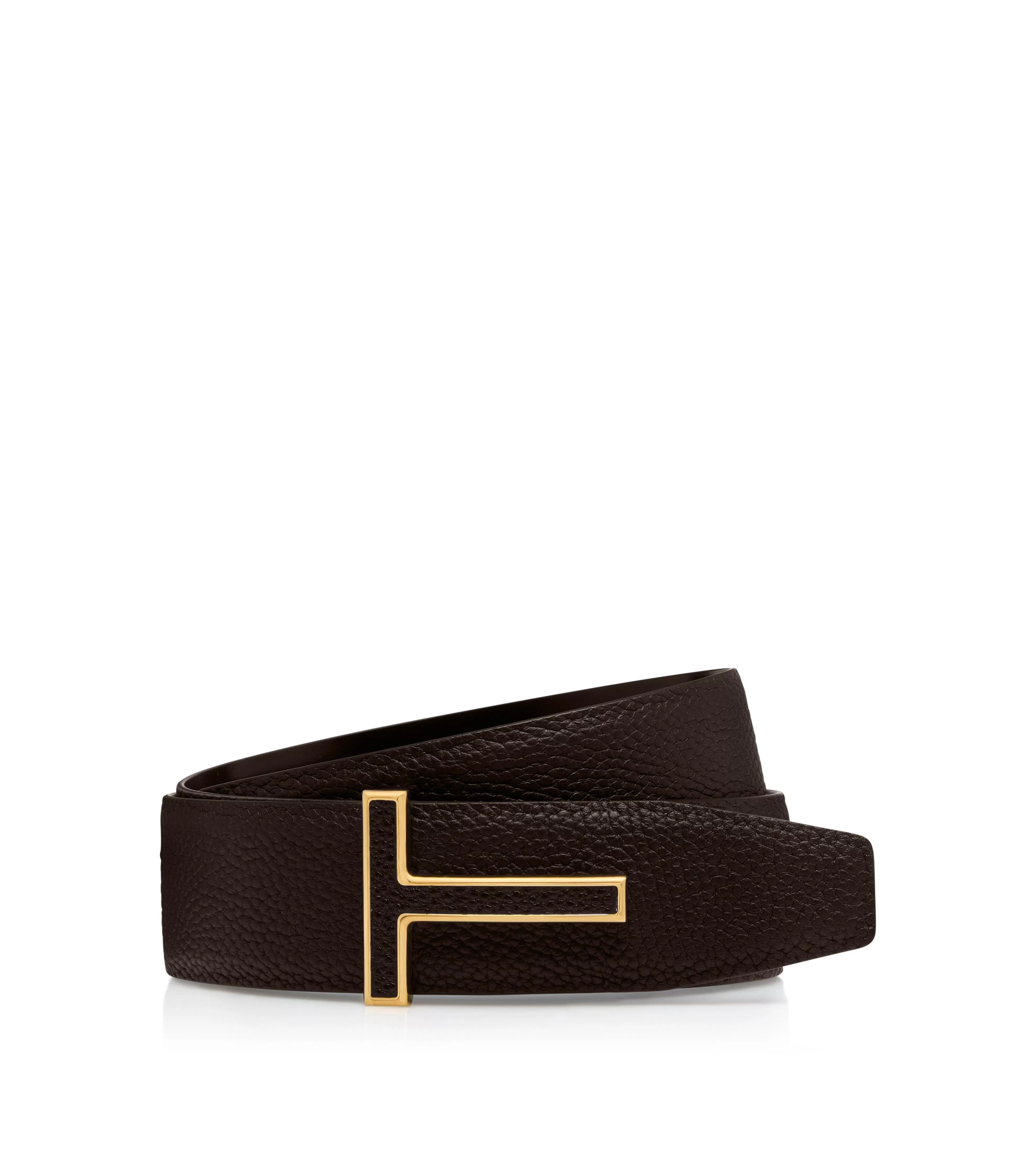 TOM FORD GRAIN LEATHER INSERT BUCKLE T BELT BROWN^MEN SPRING 24