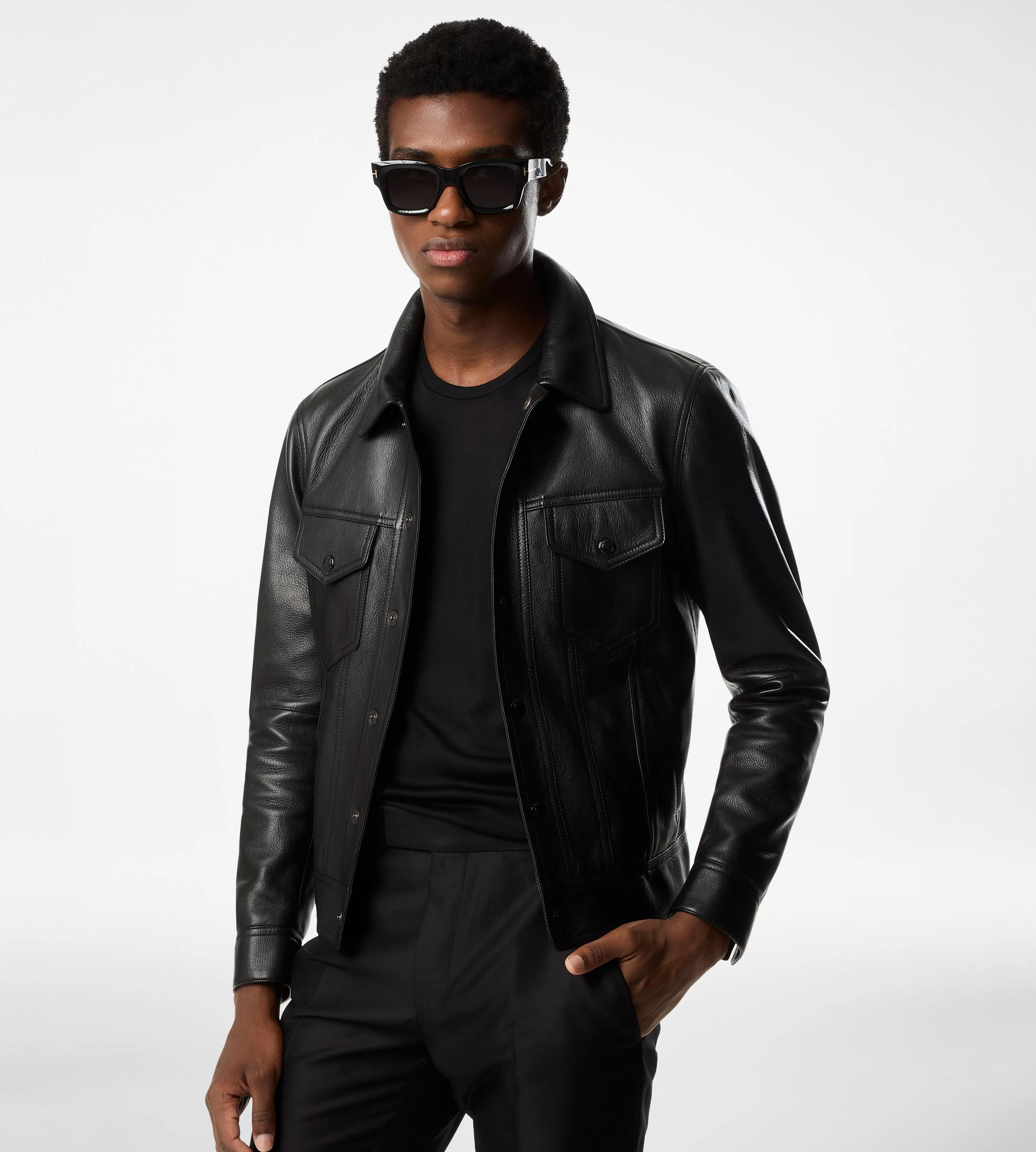 TOM FORD GRAIN LEATHER JEAN JACKET BLACK^MEN Outerwear