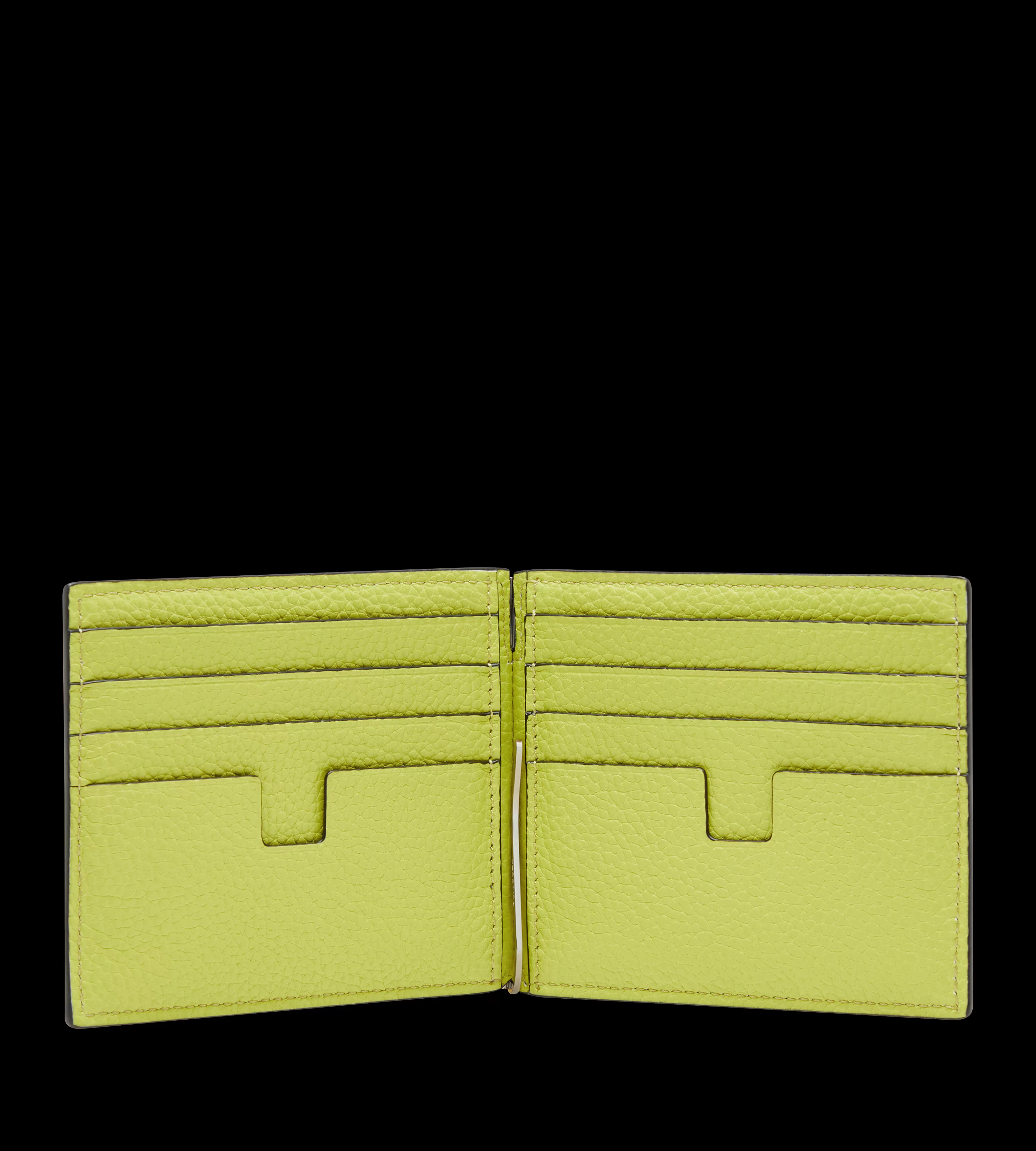 TOM FORD GRAIN LEATHER MONEY CLIP WALLET BLACK + LIME^MEN SPRING 24