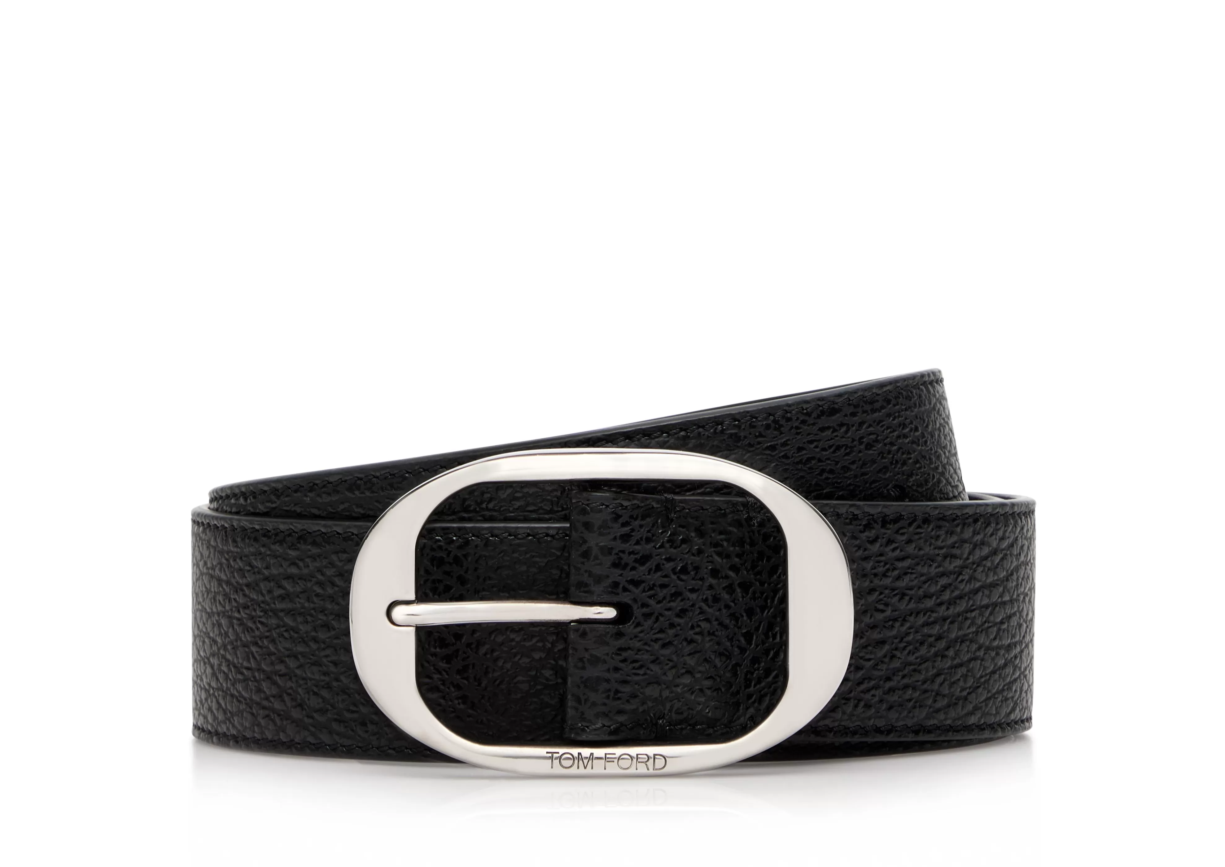 TOM FORD GRAIN LEATHER OVAL BELT BLACK^MEN Belts