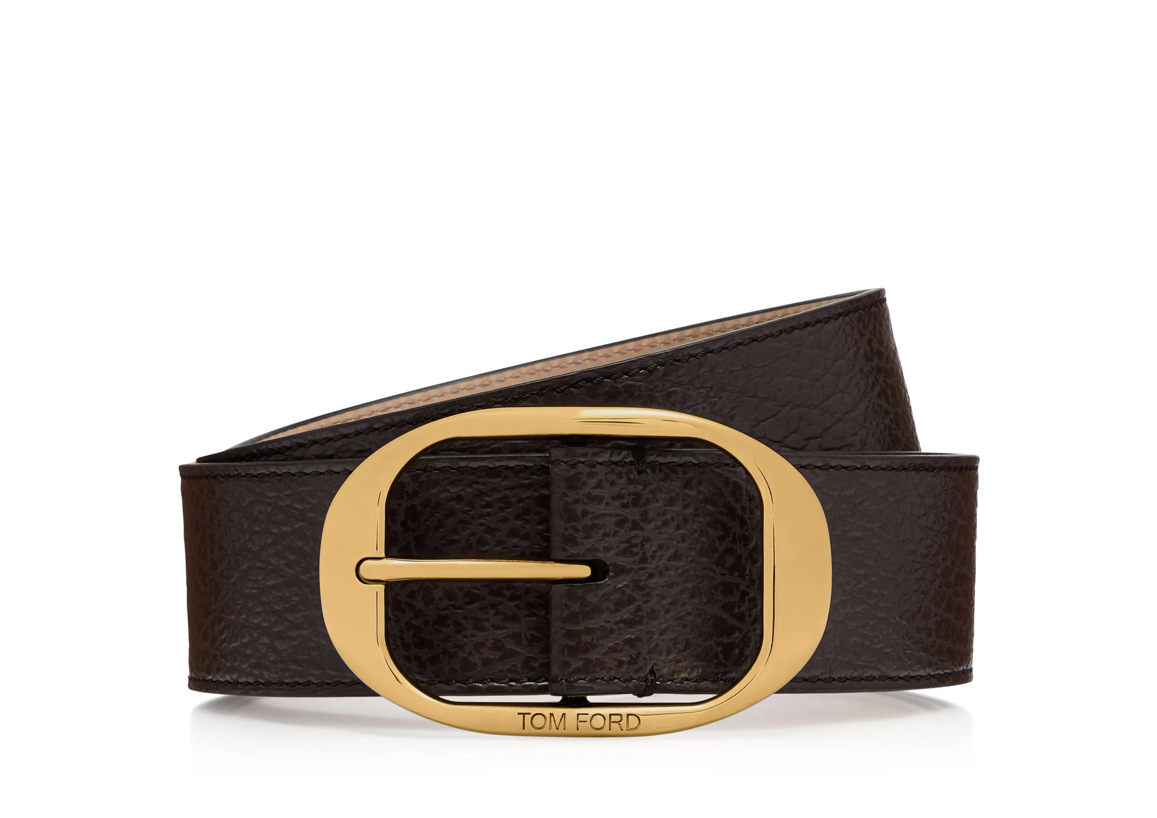 TOM FORD GRAIN LEATHER OVAL BELT CHOCOLATE^MEN Belts