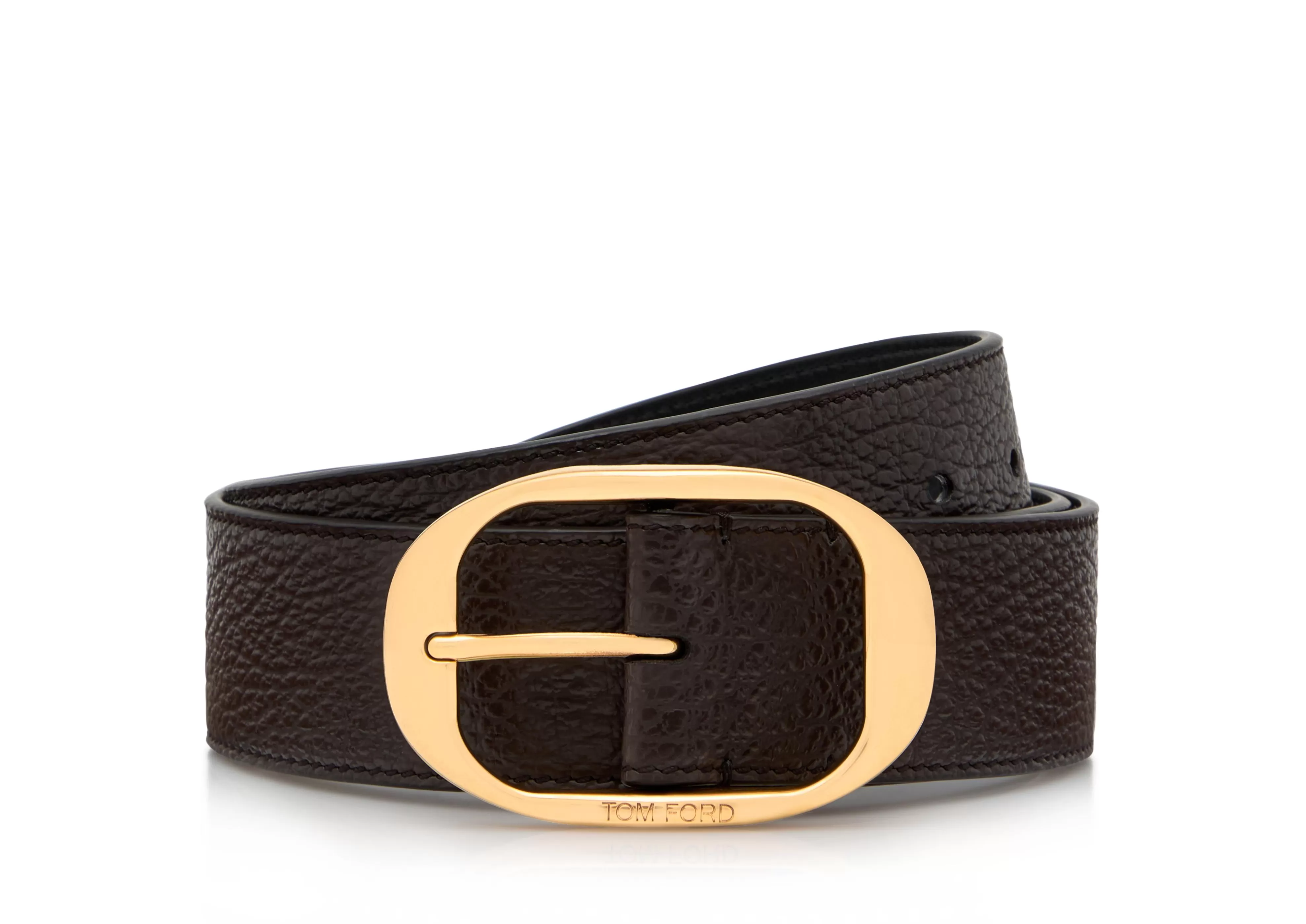 TOM FORD GRAIN LEATHER OVAL BELT CHOCOLATE^MEN Belts