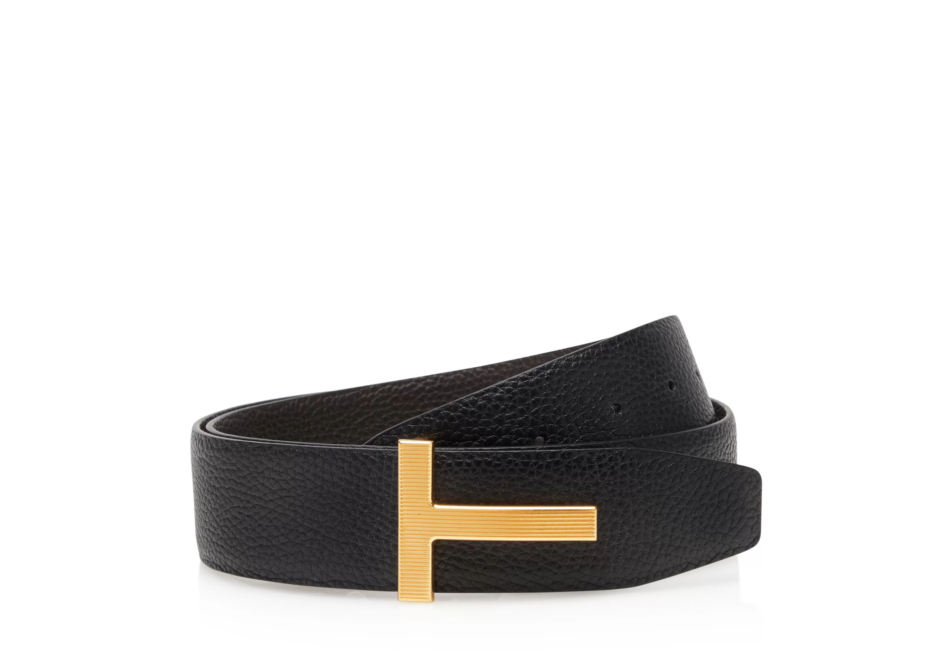 TOM FORD GRAIN LEATHER RIDGE T BELT BROWN + BLACK^MEN Belts