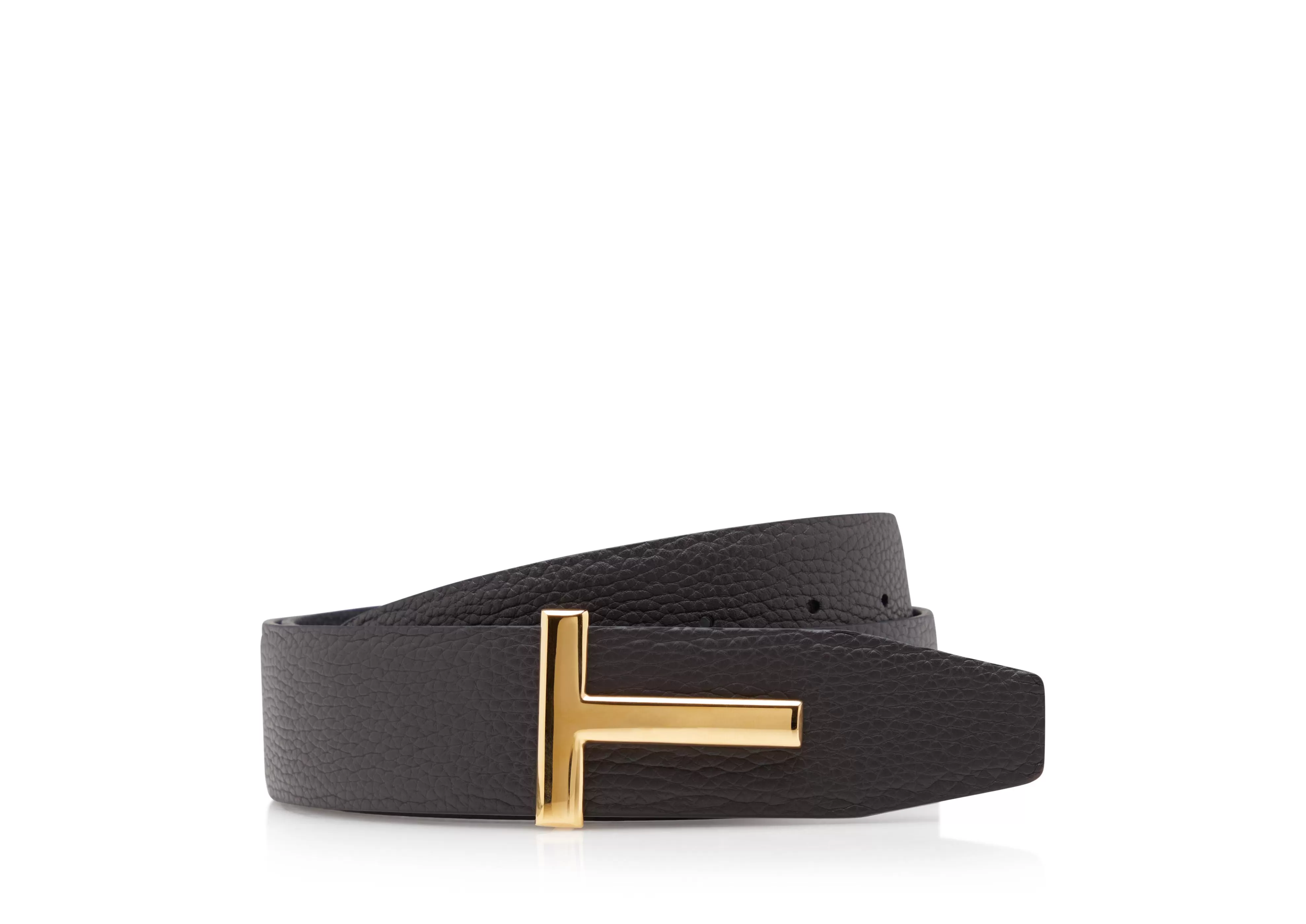 TOM FORD GRAIN LEATHER T ICON BELT BROWN + BLACK^MEN Belts