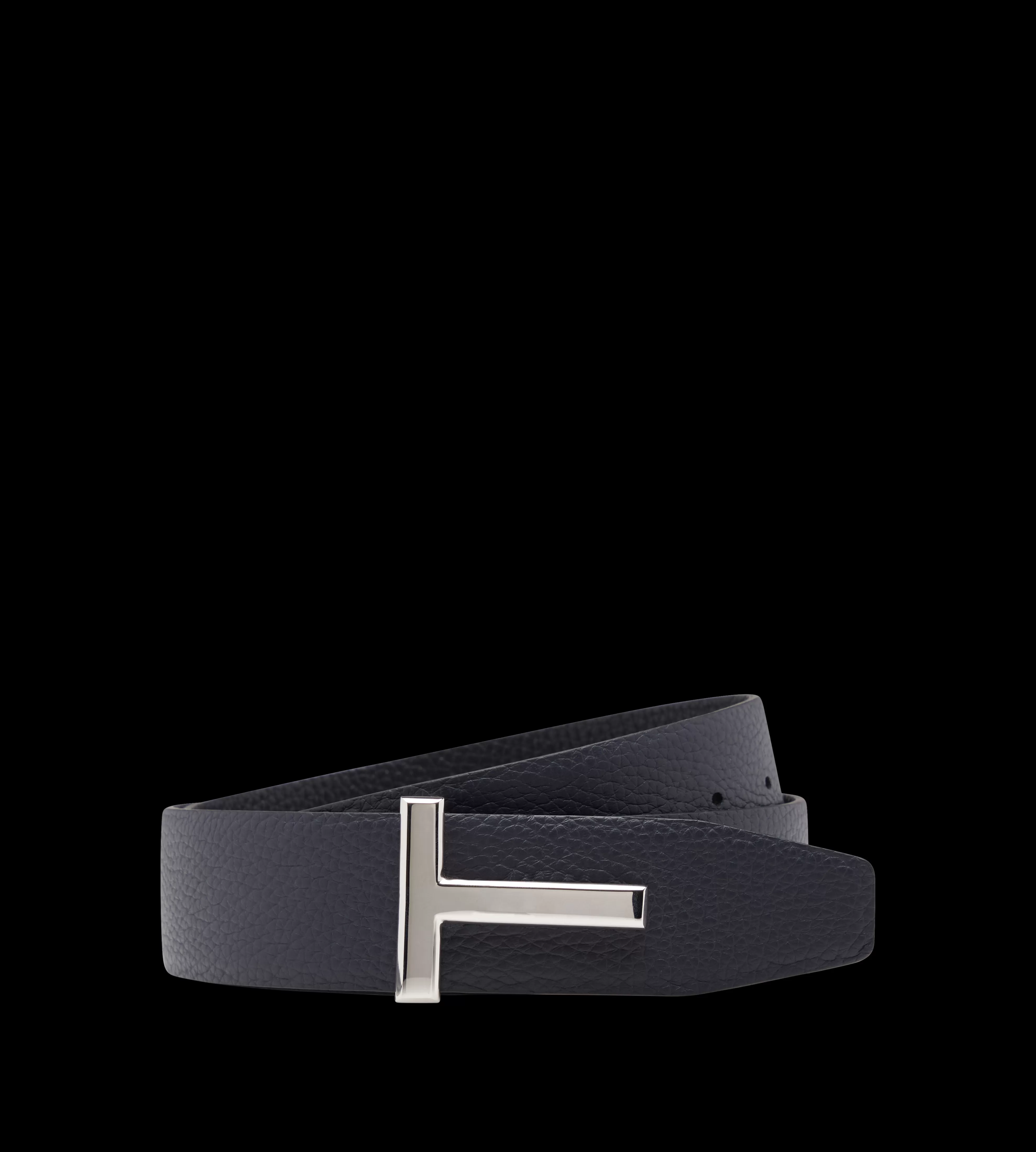 TOM FORD GRAIN LEATHER T ICON BELT DARK NAVY + BLACK^MEN SPRING 24