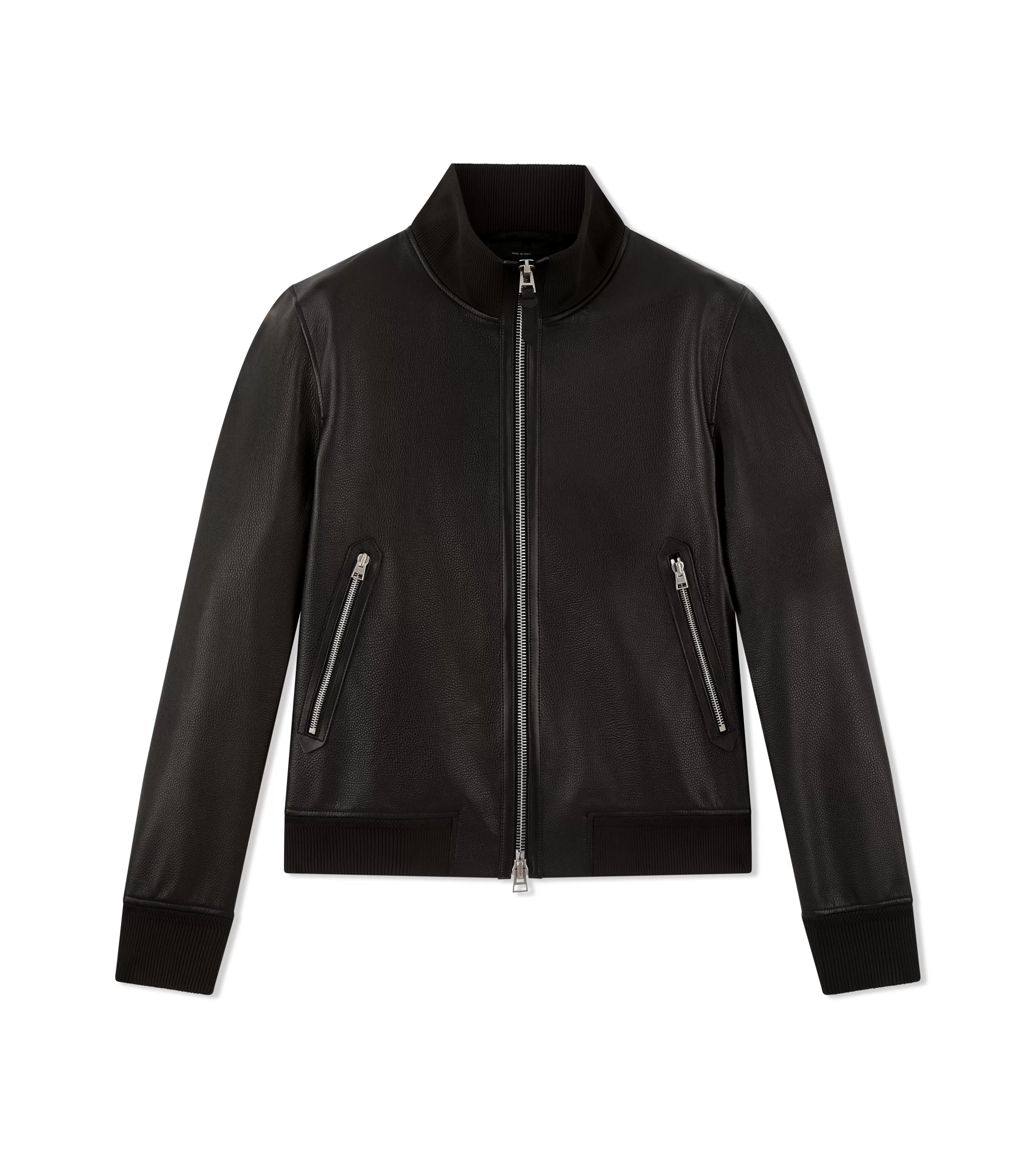 TOM FORD GRAIN LEATHER TRACK BOMBER BLACK^MEN Outerwear