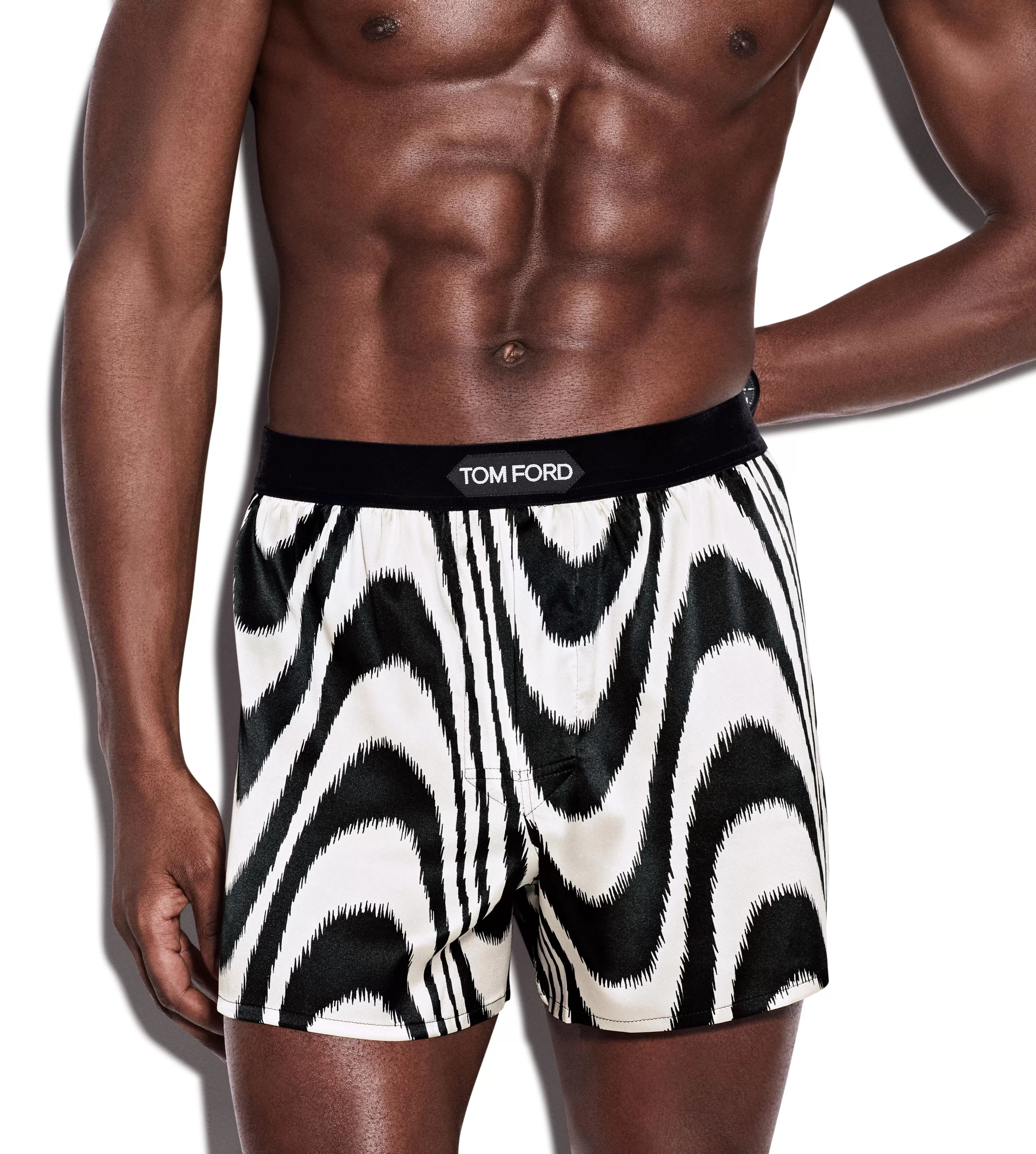 TOM FORD IKAT WAVE SILK BOXERS BLACK + WHITE^MEN BOXERS