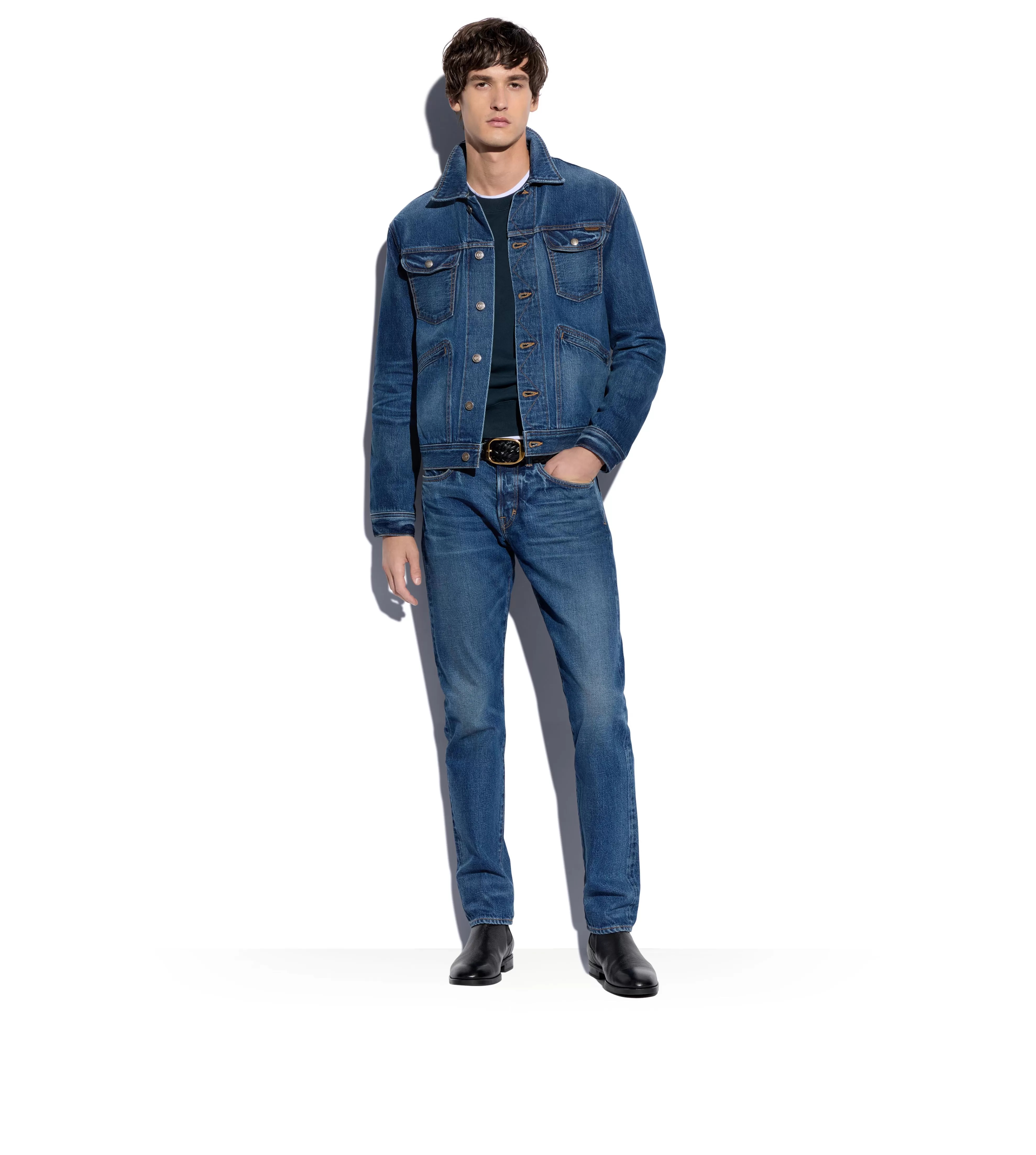 TOM FORD JAPANESE SELVEDGE DENIM JACKET WASHED INDIGO^MEN Outerwear