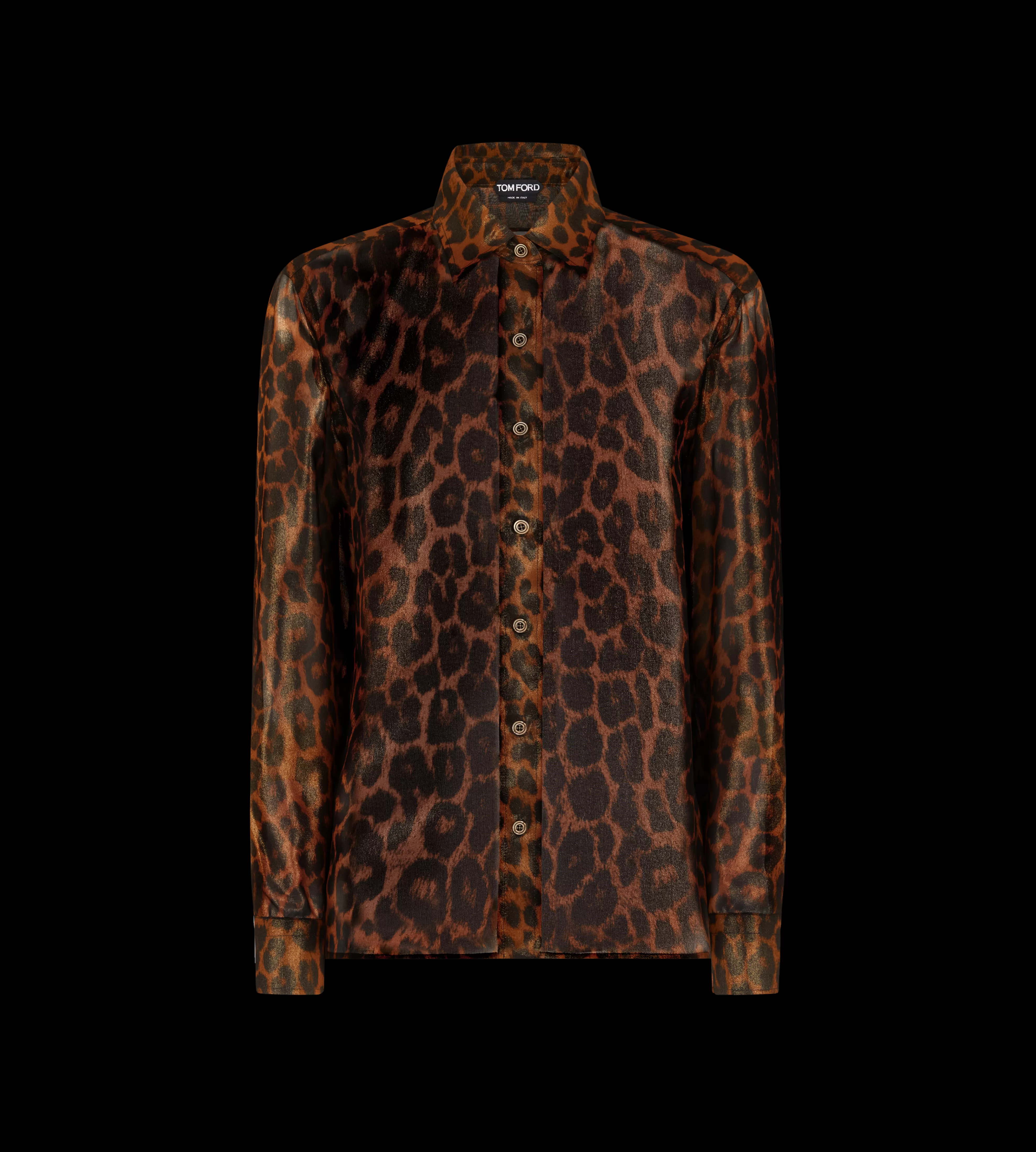 TOM FORD LAMINATED LEOPARD PRINTED GEORGETTE SHIRT CAMEL^WOMEN | WOMEN Tops | SPRING 24