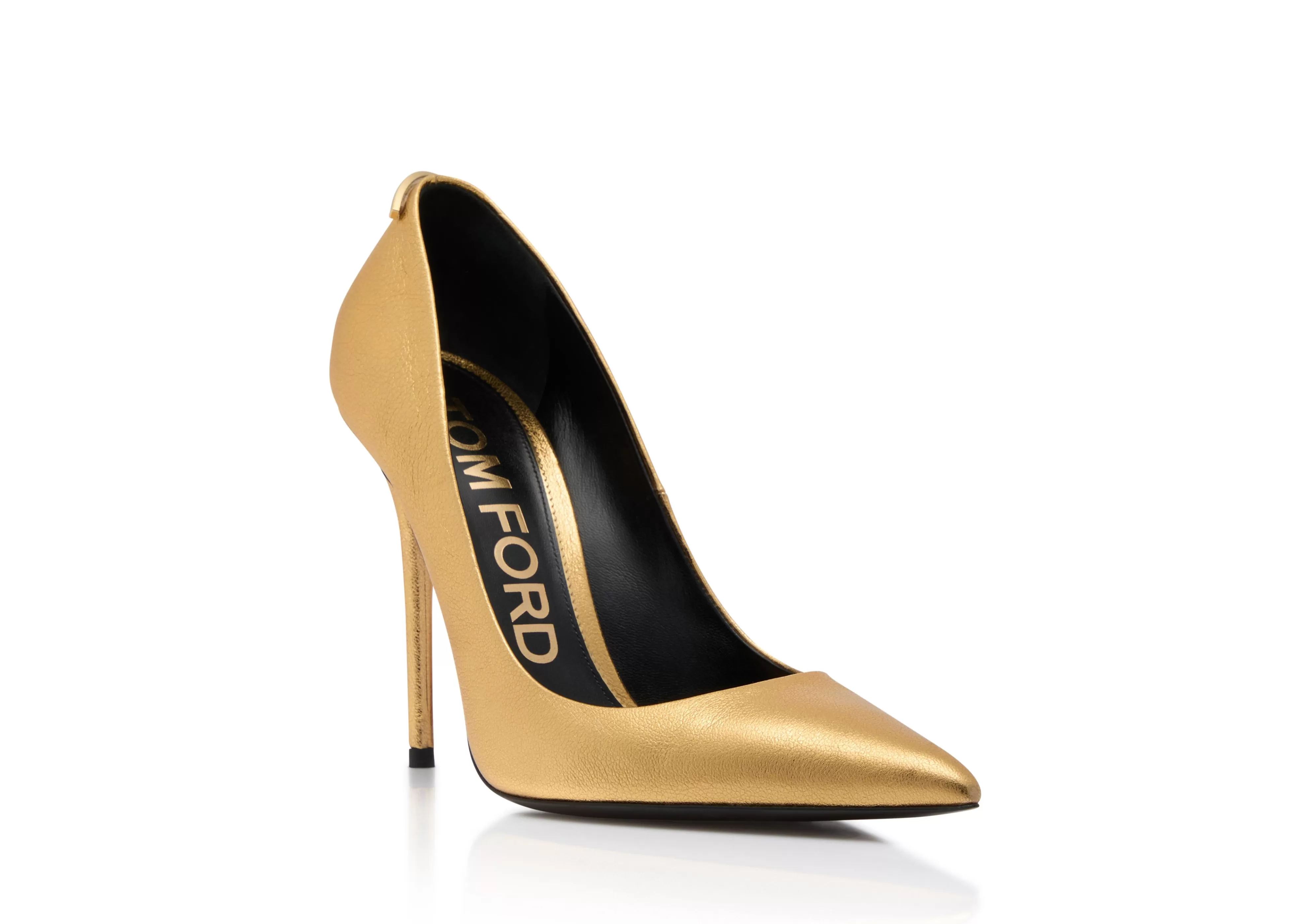 TOM FORD LAMINATED NAPPA ICONIC T PUMP GOLD^WOMEN Pumps