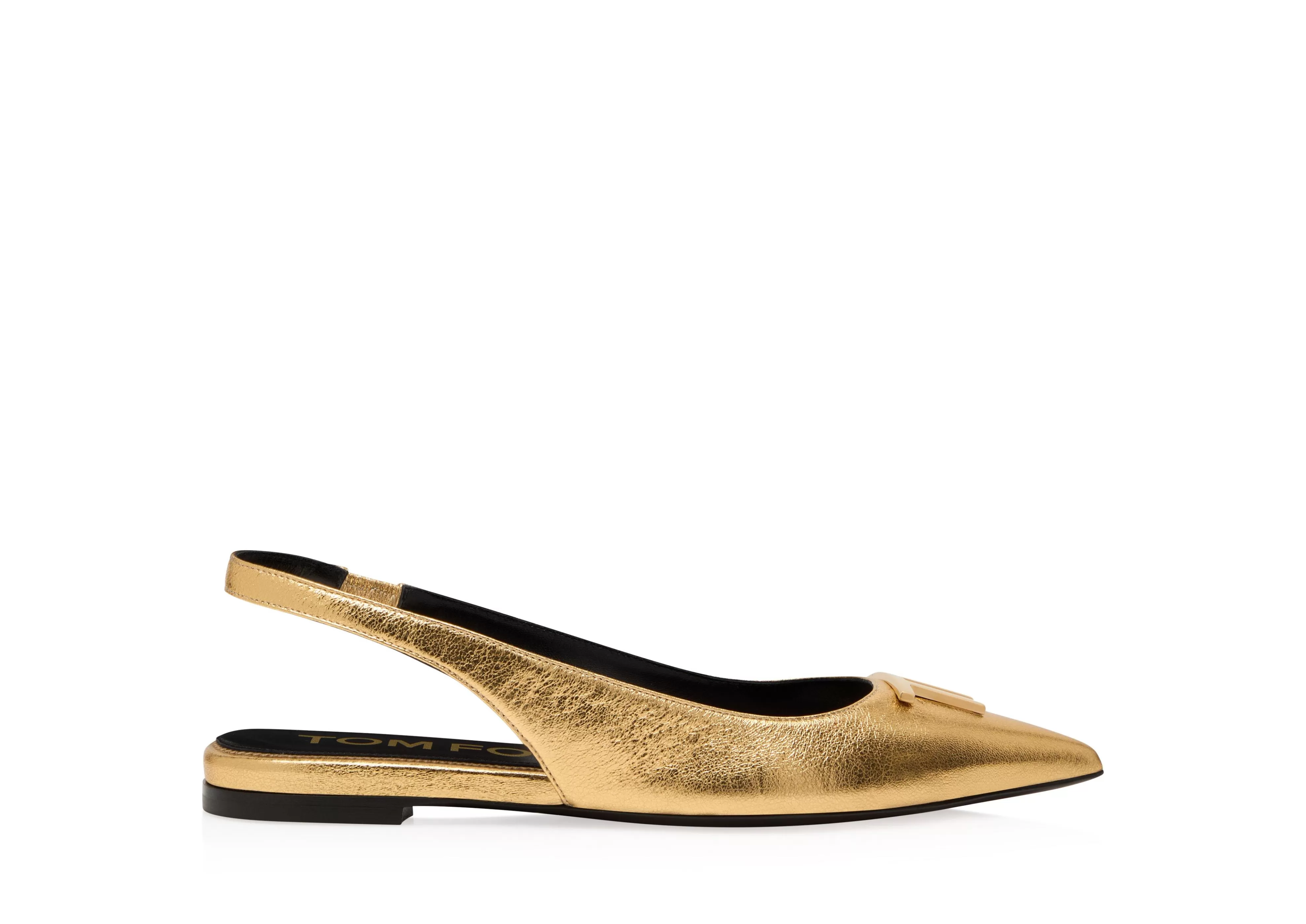 TOM FORD LAMINATED NAPPA LEATHER TF SLINGBACK BALLERINA FLAT GOLD^WOMEN Flats