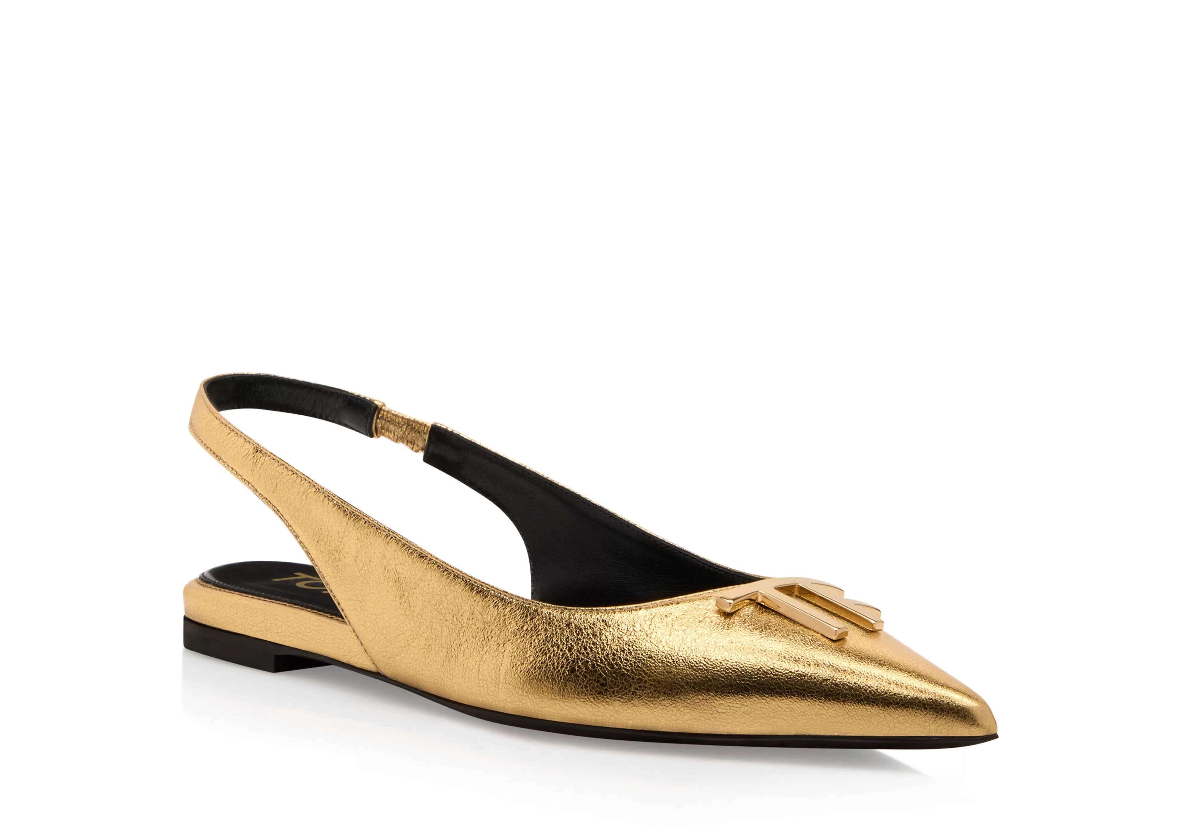 TOM FORD LAMINATED NAPPA LEATHER TF SLINGBACK BALLERINA FLAT GOLD^WOMEN Flats