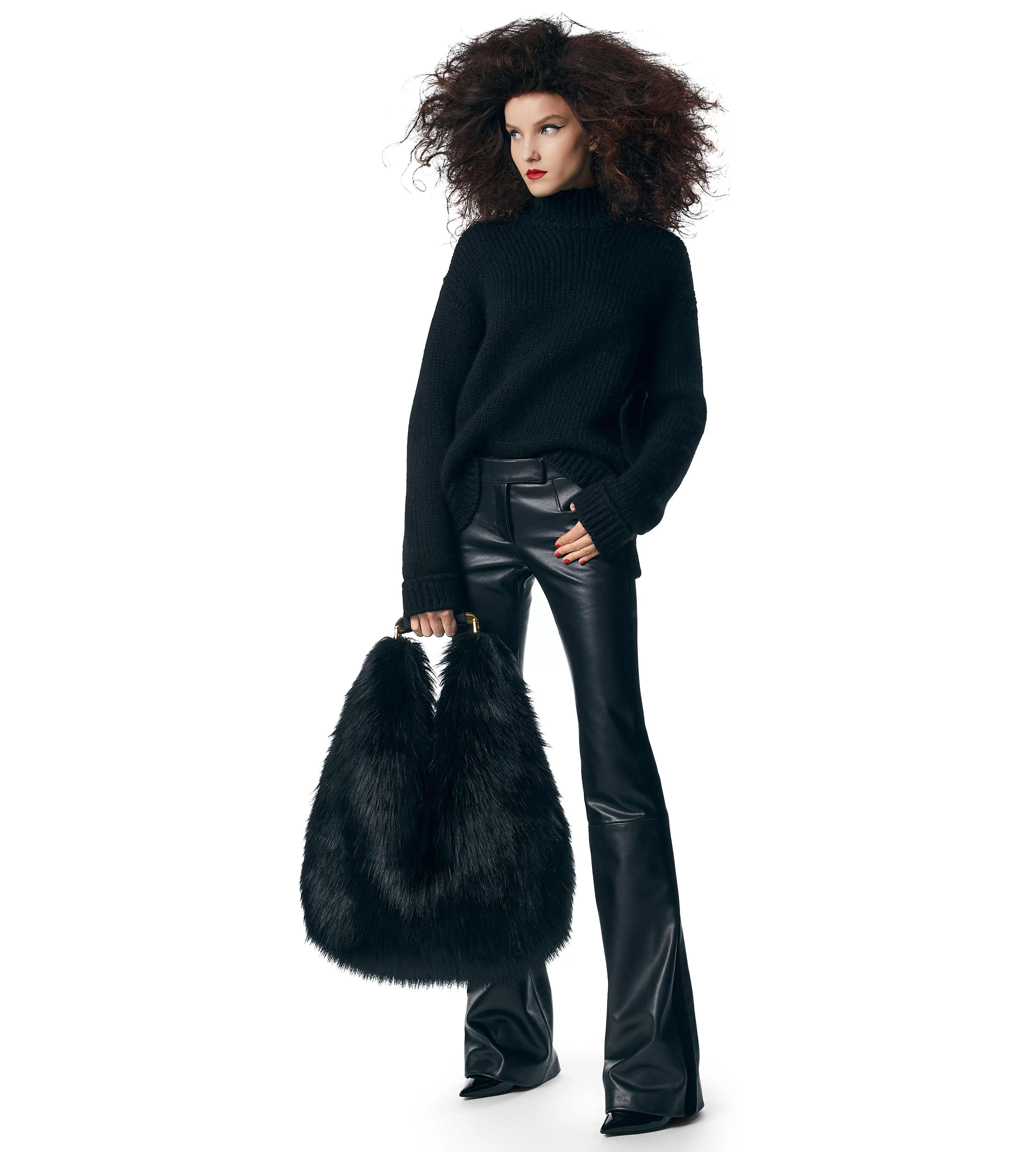 TOM FORD LEATHER & VELVET FLARED PANTS BLACK^WOMEN Pants & Shorts