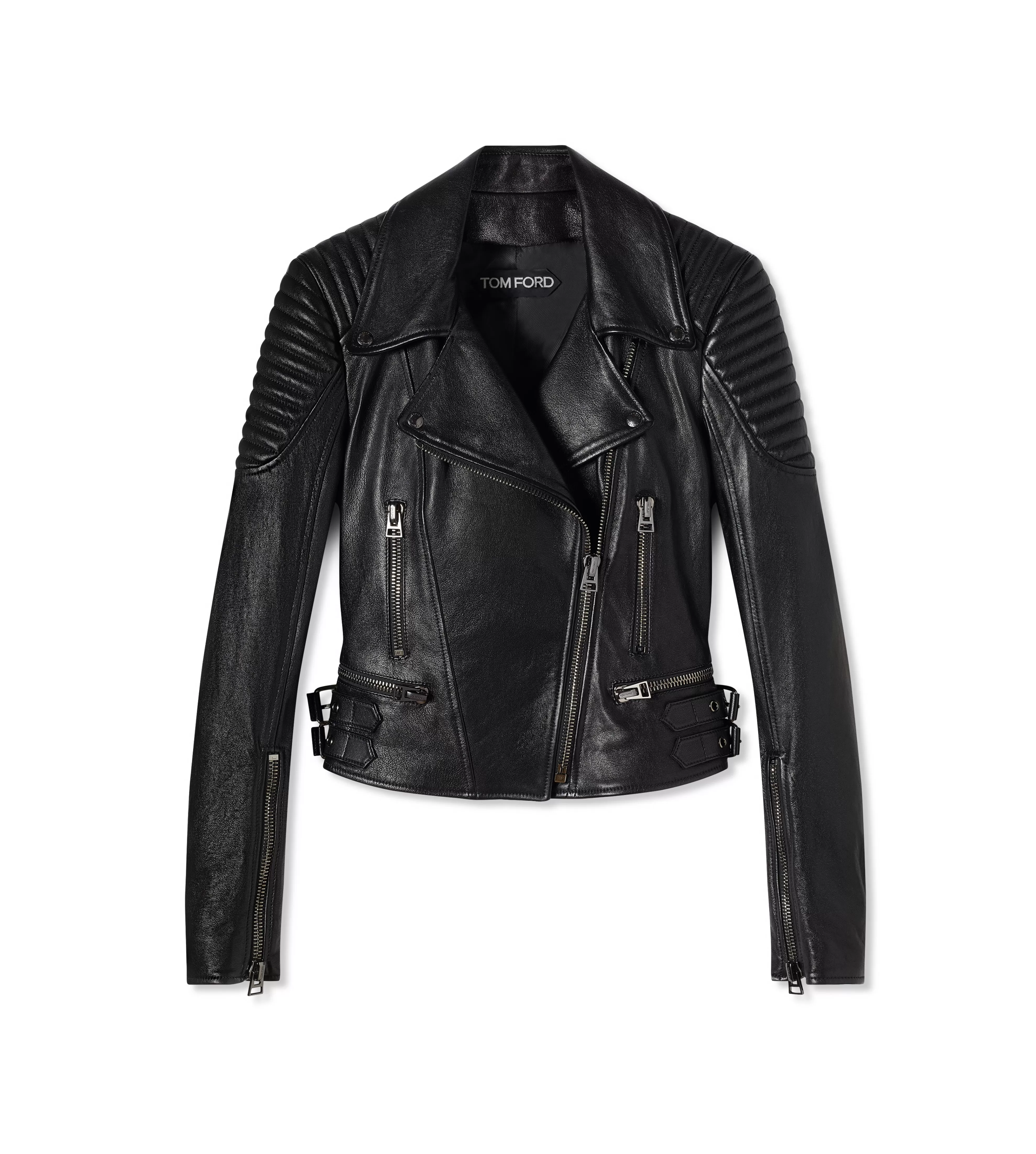 TOM FORD LEATHER FITTED BIKER JACKET BLACK^WOMEN Outerwear