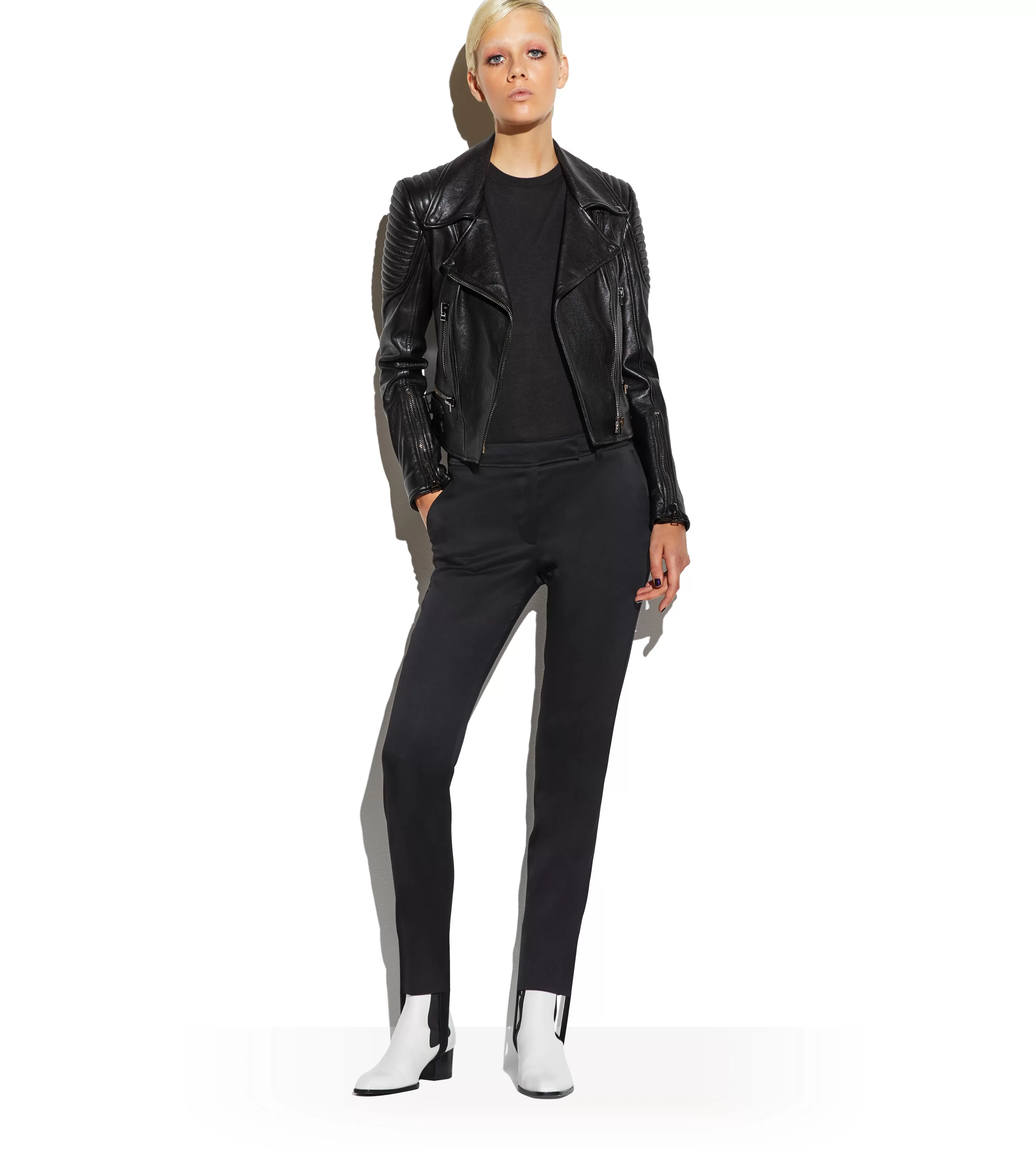 TOM FORD LEATHER FITTED BIKER JACKET BLACK^WOMEN Outerwear