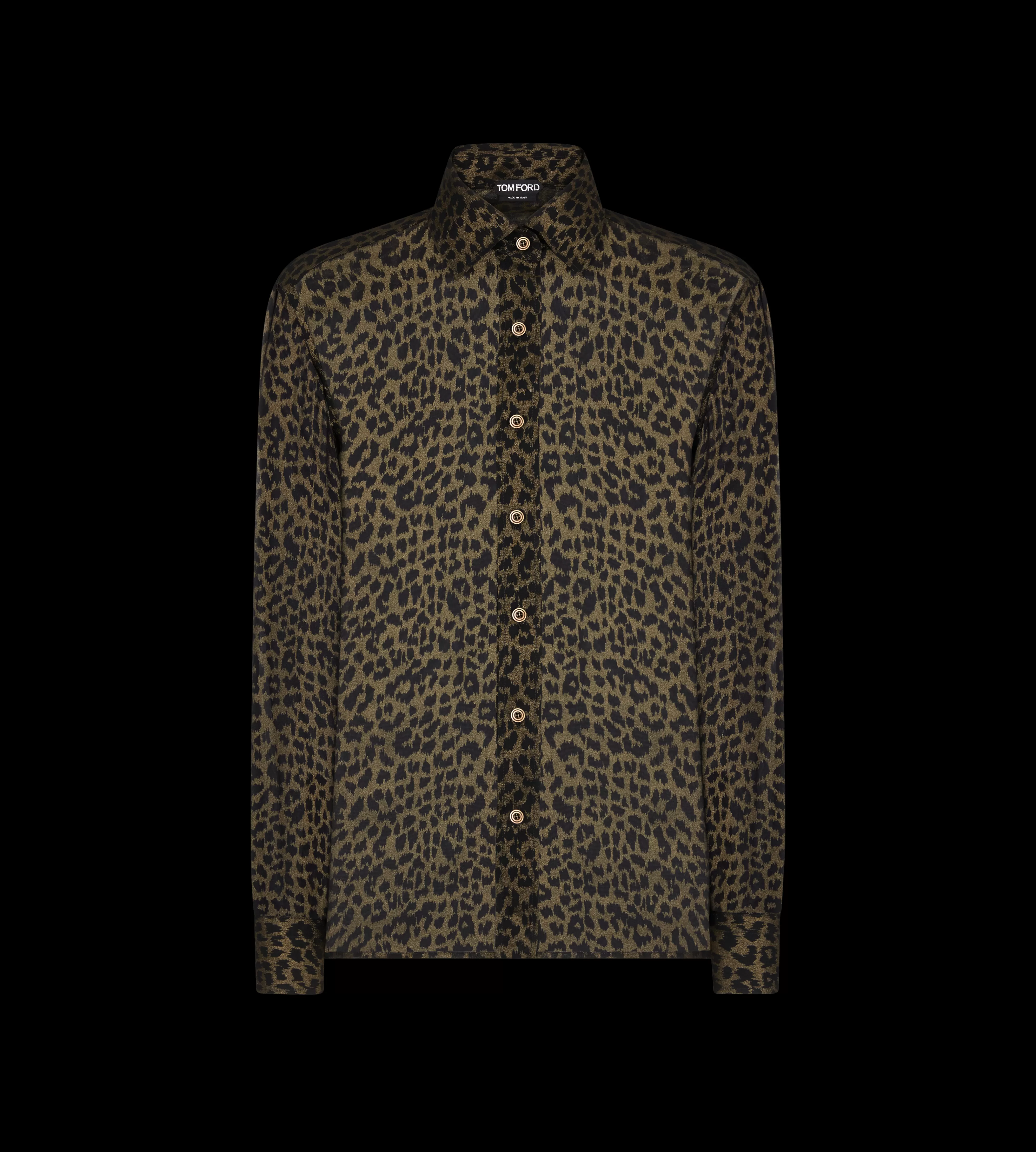 TOM FORD LEOPARD LAMINATED SILK CHIFFON SHIRT BLACK GOLD^WOMEN | WOMEN Tops | SPRING 24