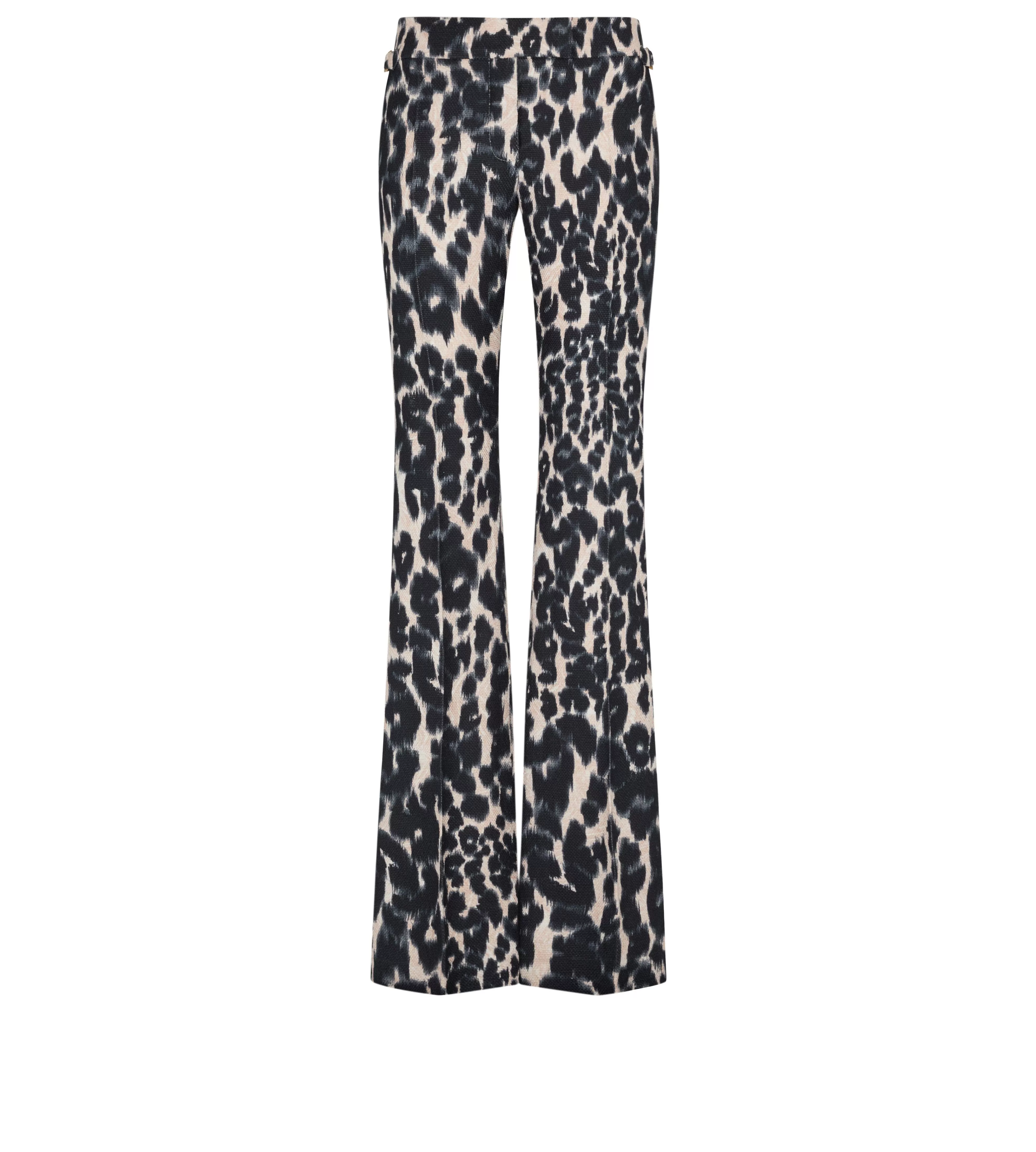 TOM FORD LEOPARD PRINTED HOPSACK FLARED PANTS CHALK & BLACK^WOMEN Pants & Shorts