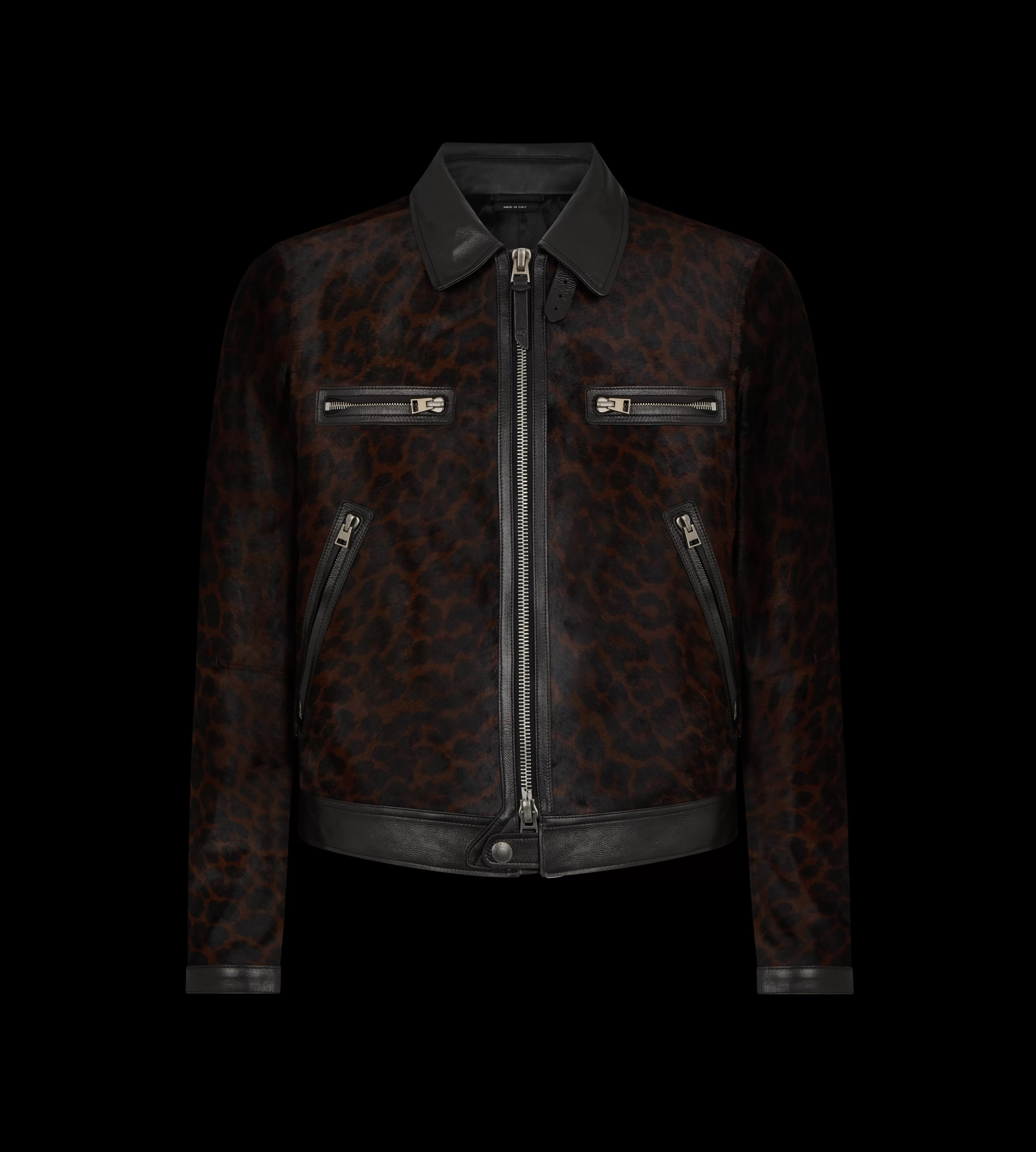 TOM FORD LEOPARD PRINTED PONY CONTRAST 4 ZIP BLOUSON COMBO BROWN^MEN Outerwear