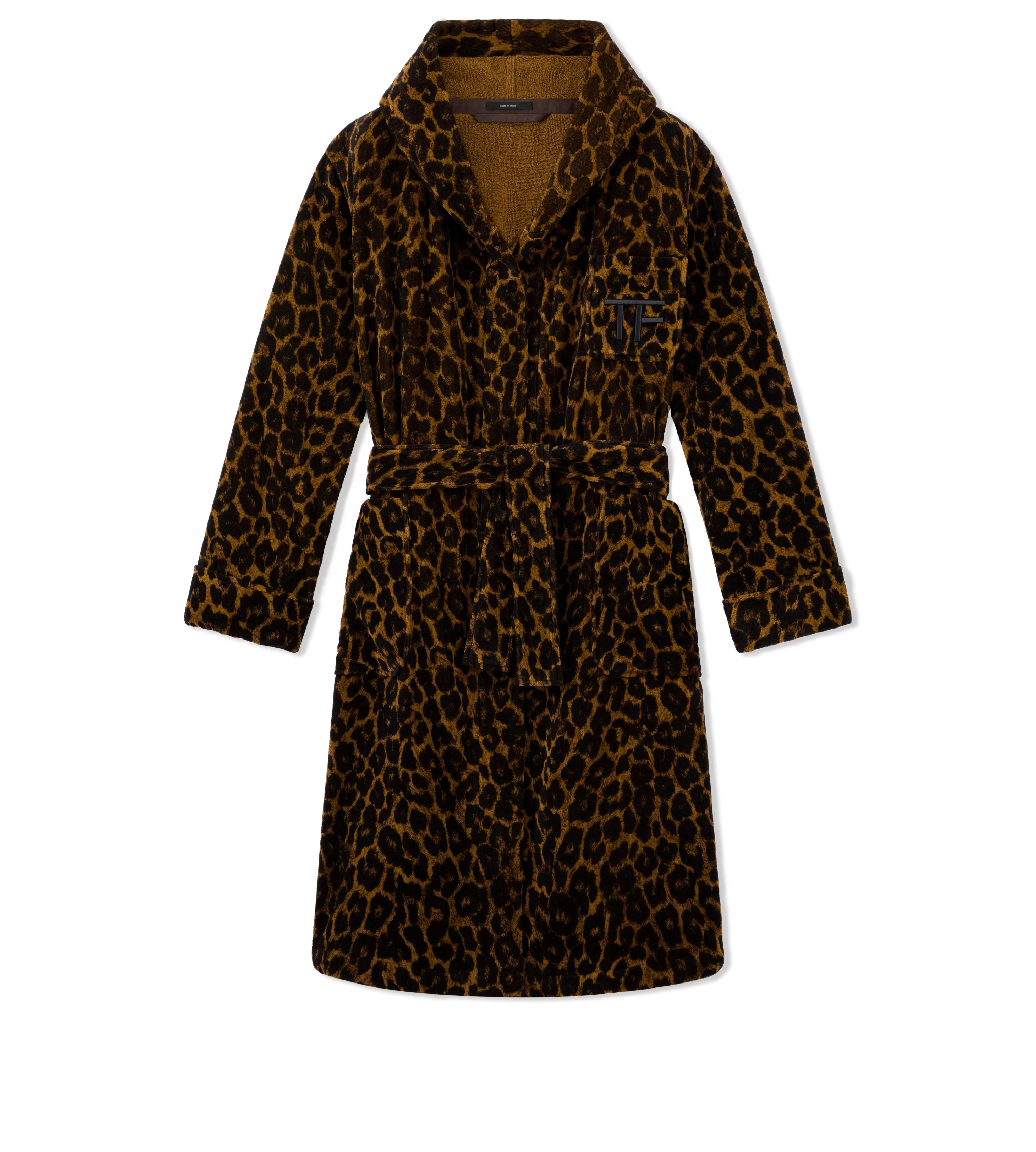 TOM FORD LEOPARD PRINTED TOWELLING COTTON ROBE DARK BROWN^WOMEN Pajamas & Robes