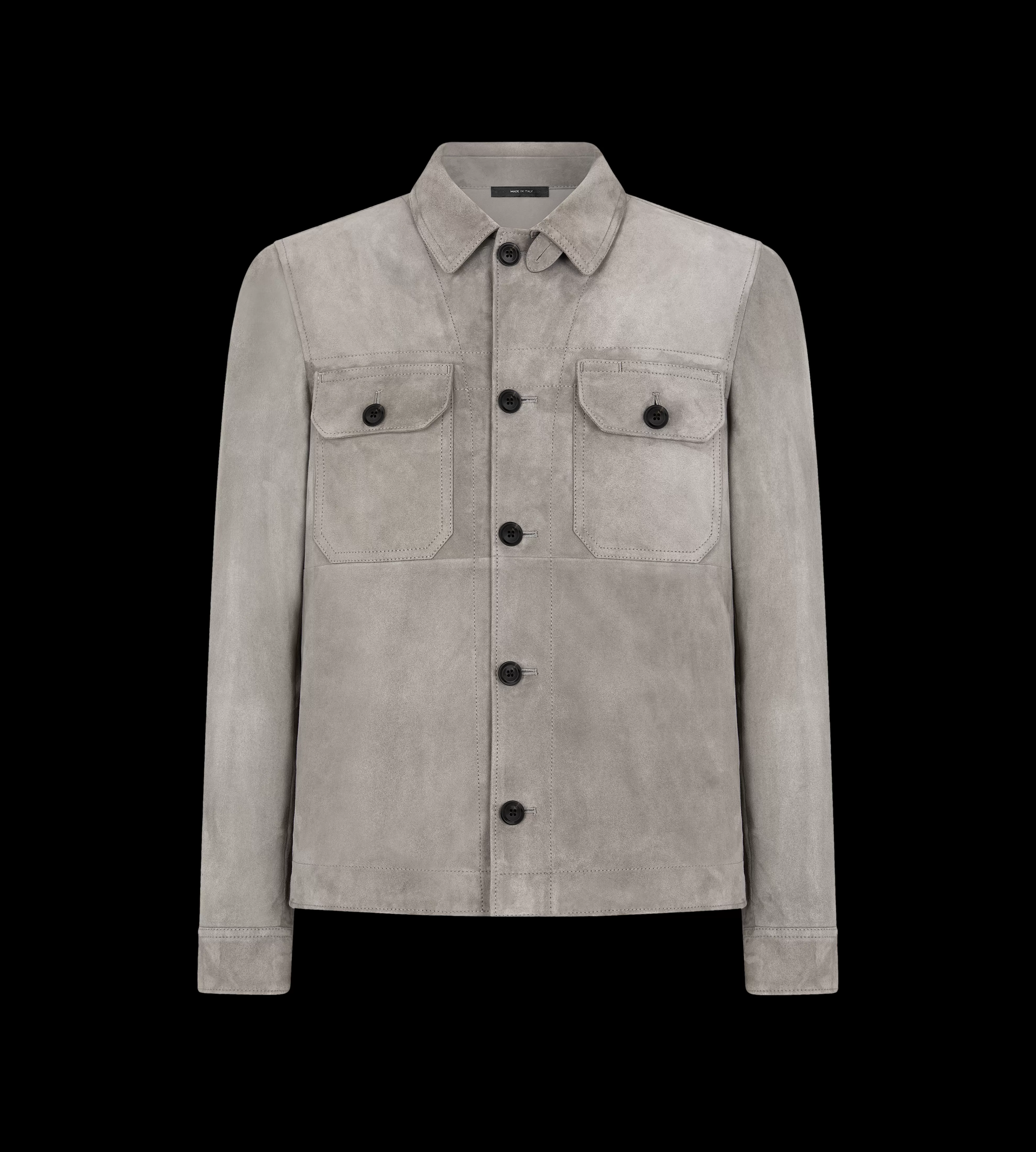 TOM FORD LIGHT SUEDE OUTERSHIRT PALE GREY^MEN SPRING 24