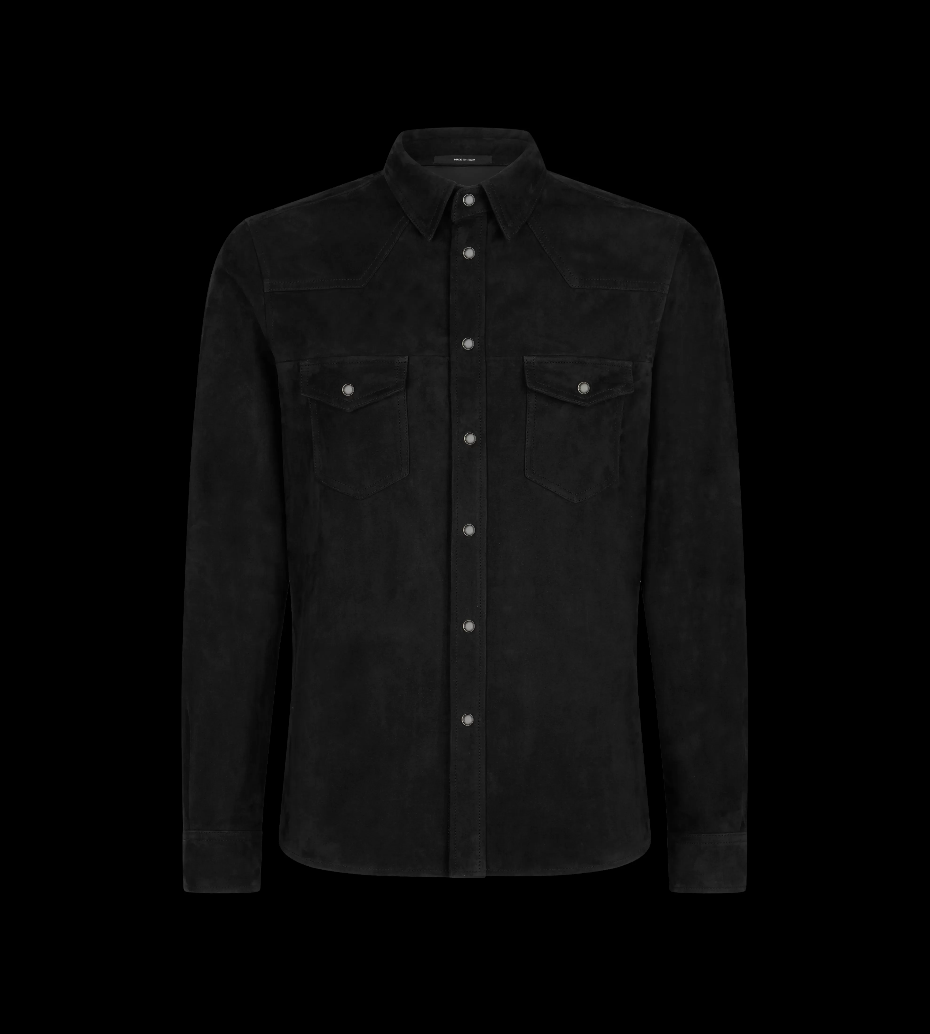 TOM FORD LIGHT SUEDE WESTERN SHIRT BLACK^MEN SPRING 24