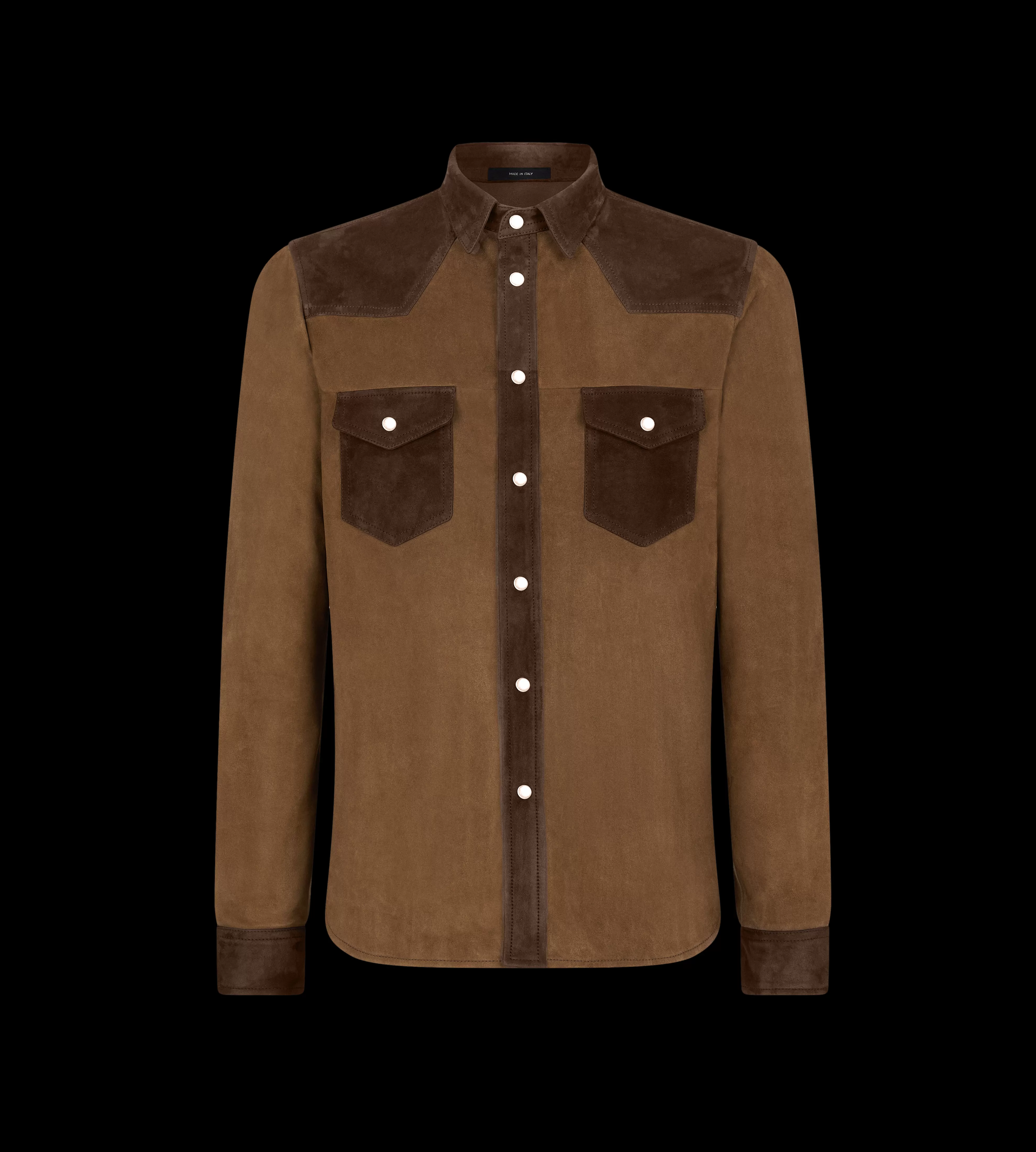 TOM FORD LIGHT SUEDE WESTERN SHIRT CIGAR & BROWN^MEN SPRING 24