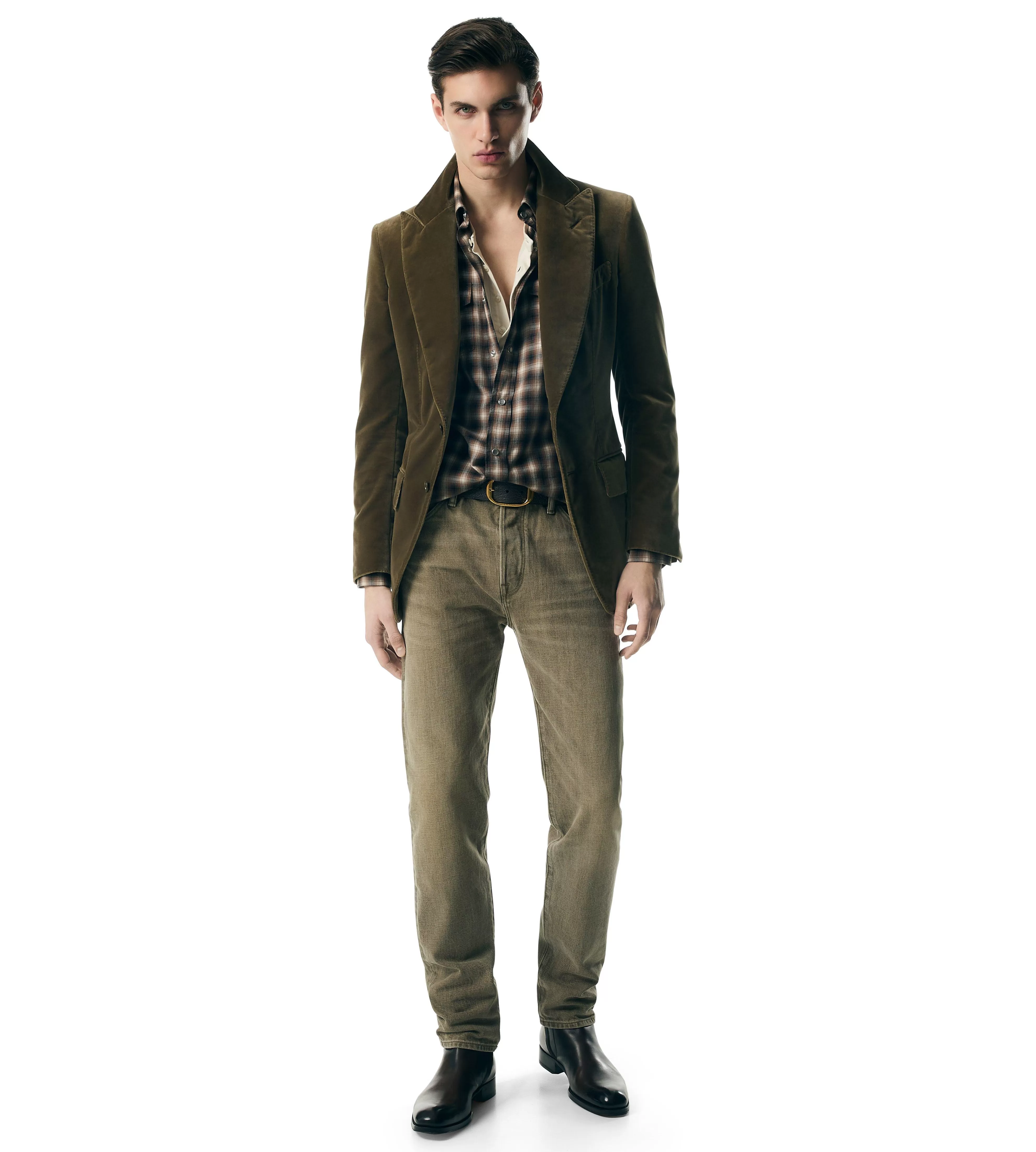 TOM FORD LIGHT VELVET ATTICUS JACKET KHAKI^MEN Jackets