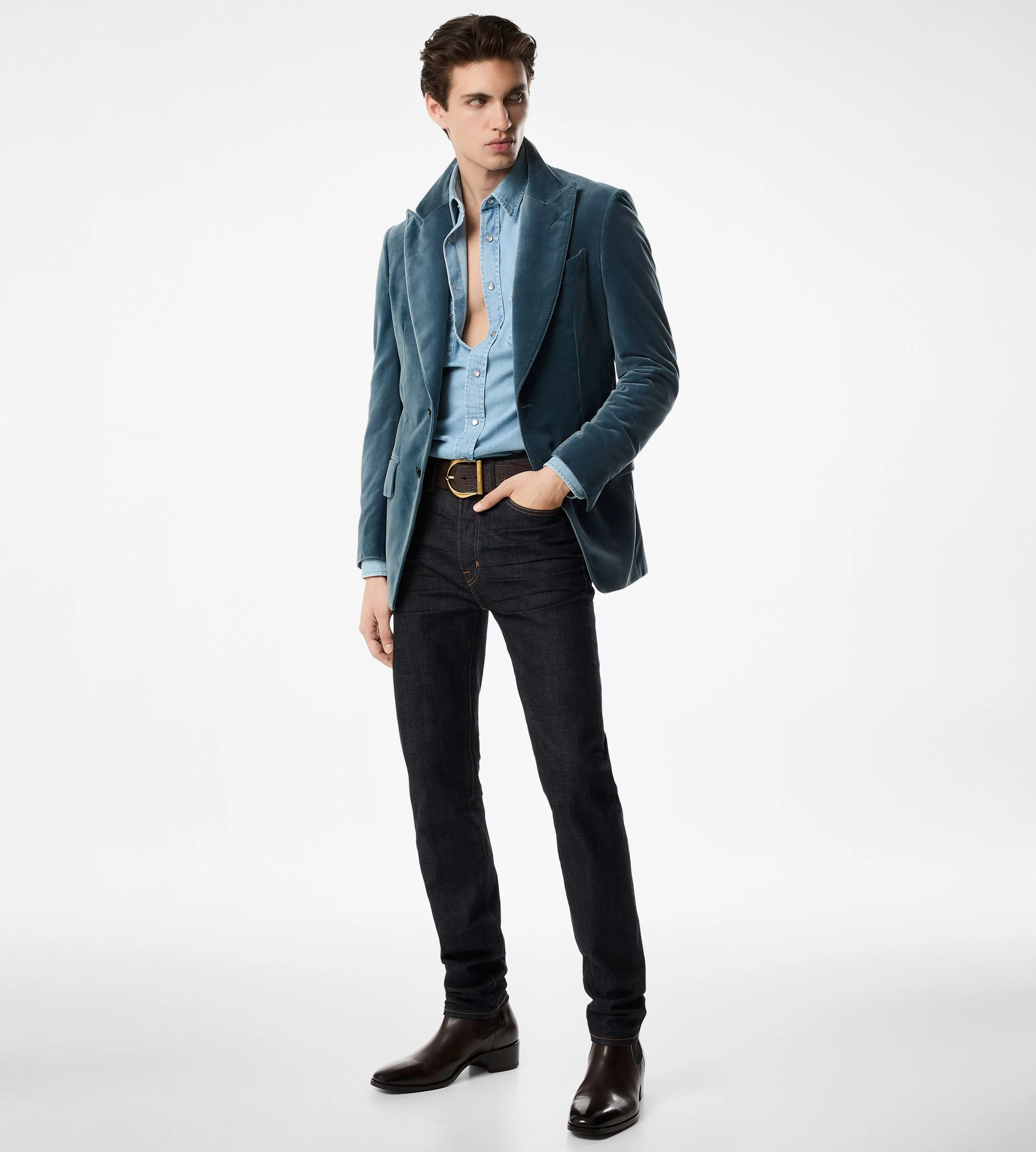 TOM FORD LIGHT VELVET ATTICUS JACKET AVIAN BLUE^MEN Jackets