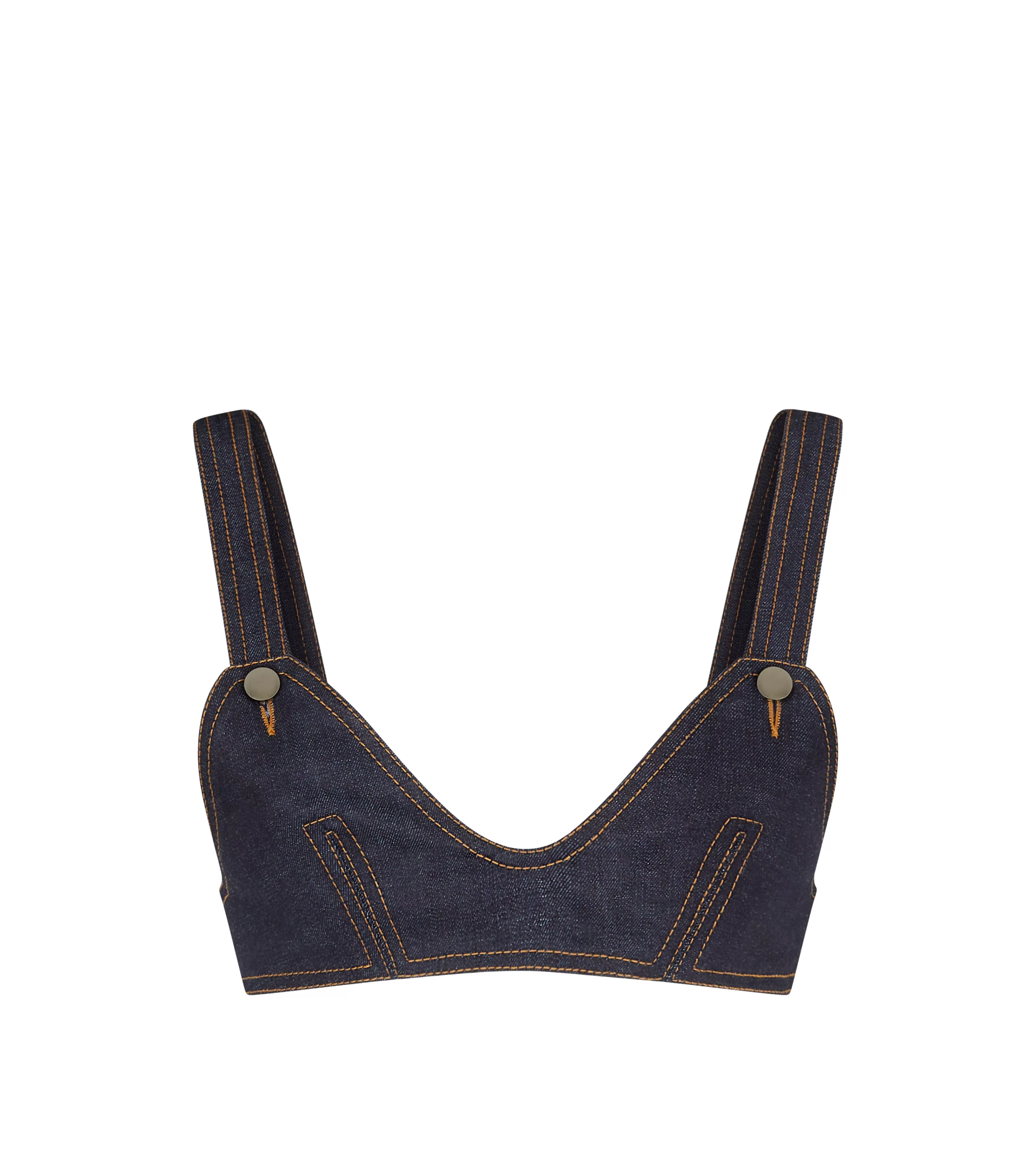 TOM FORD LIGHTWEIGHT DENIM BRA WITH METAL BUTTONS DARK INDIGO^WOMEN | WOMEN Bras | Tops