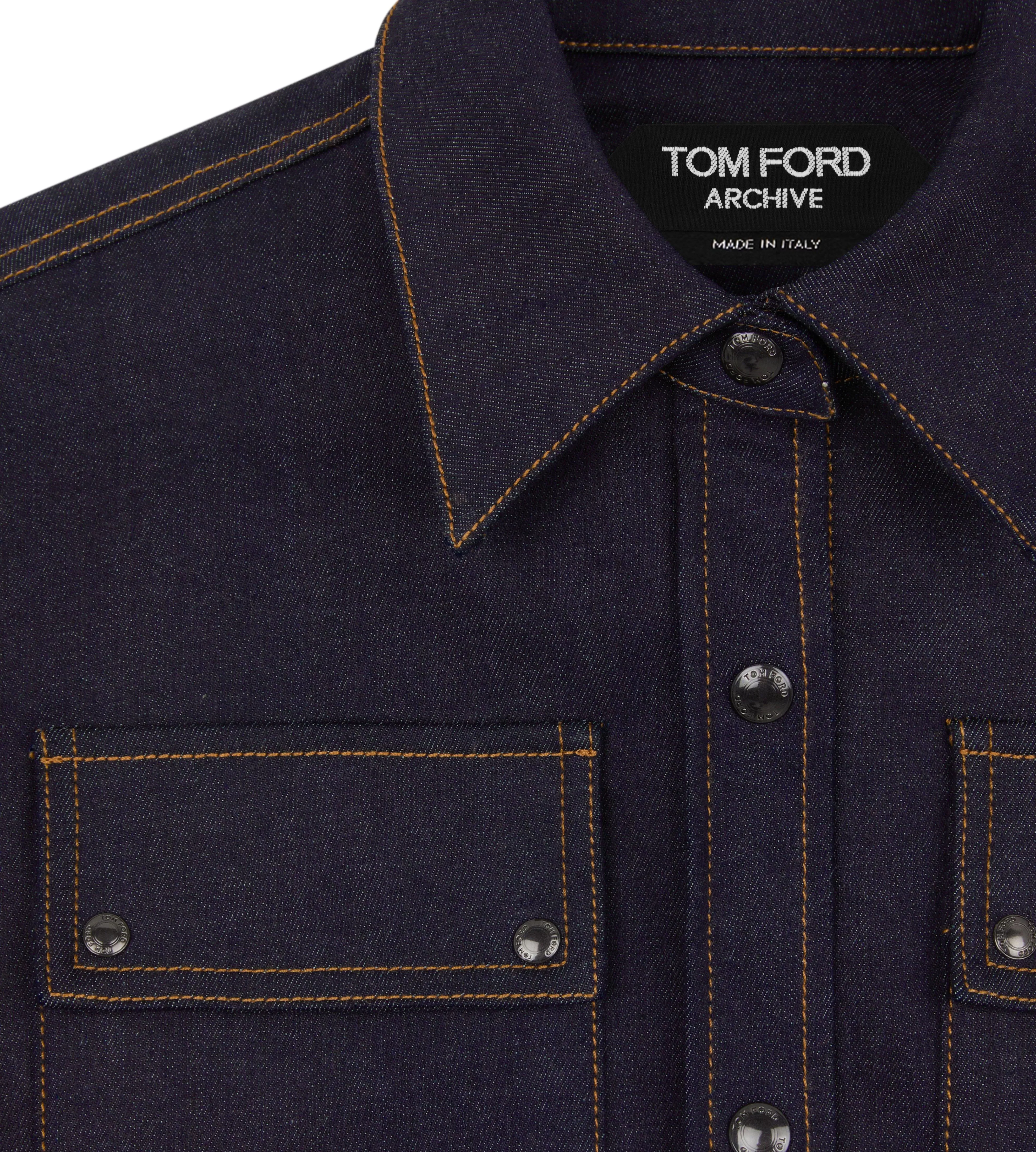 TOM FORD LIGHTWEIGHT DENIM CROPPED BLOUSON DARK INDIGO^WOMEN | WOMEN Outerwear | AUTUMN/WINTER 23