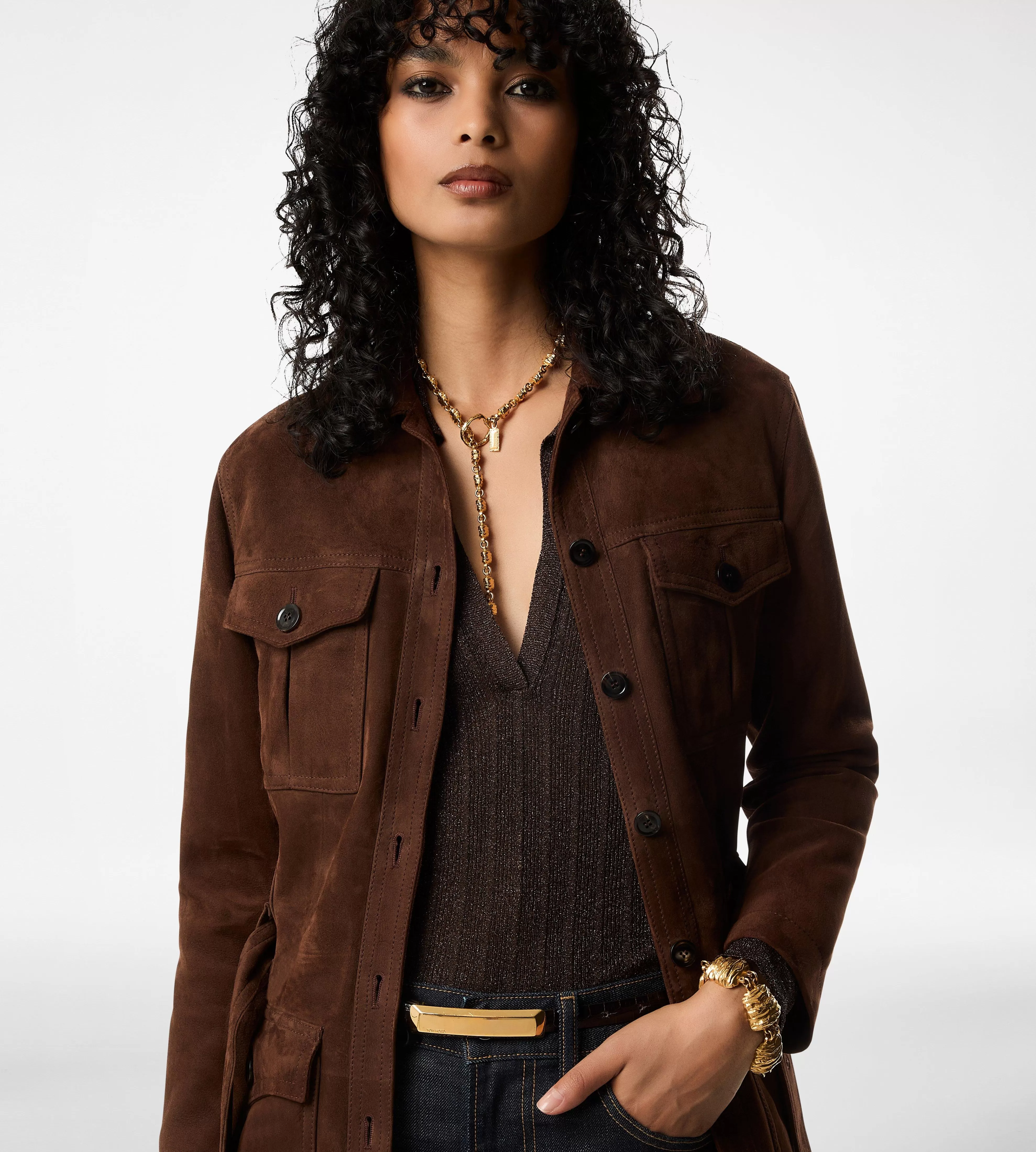 TOM FORD LIGHTWEIGHT SOFT SUEDE SAFARI COAT CHOCOLATE^WOMEN | WOMEN Outerwear | SPRING 24