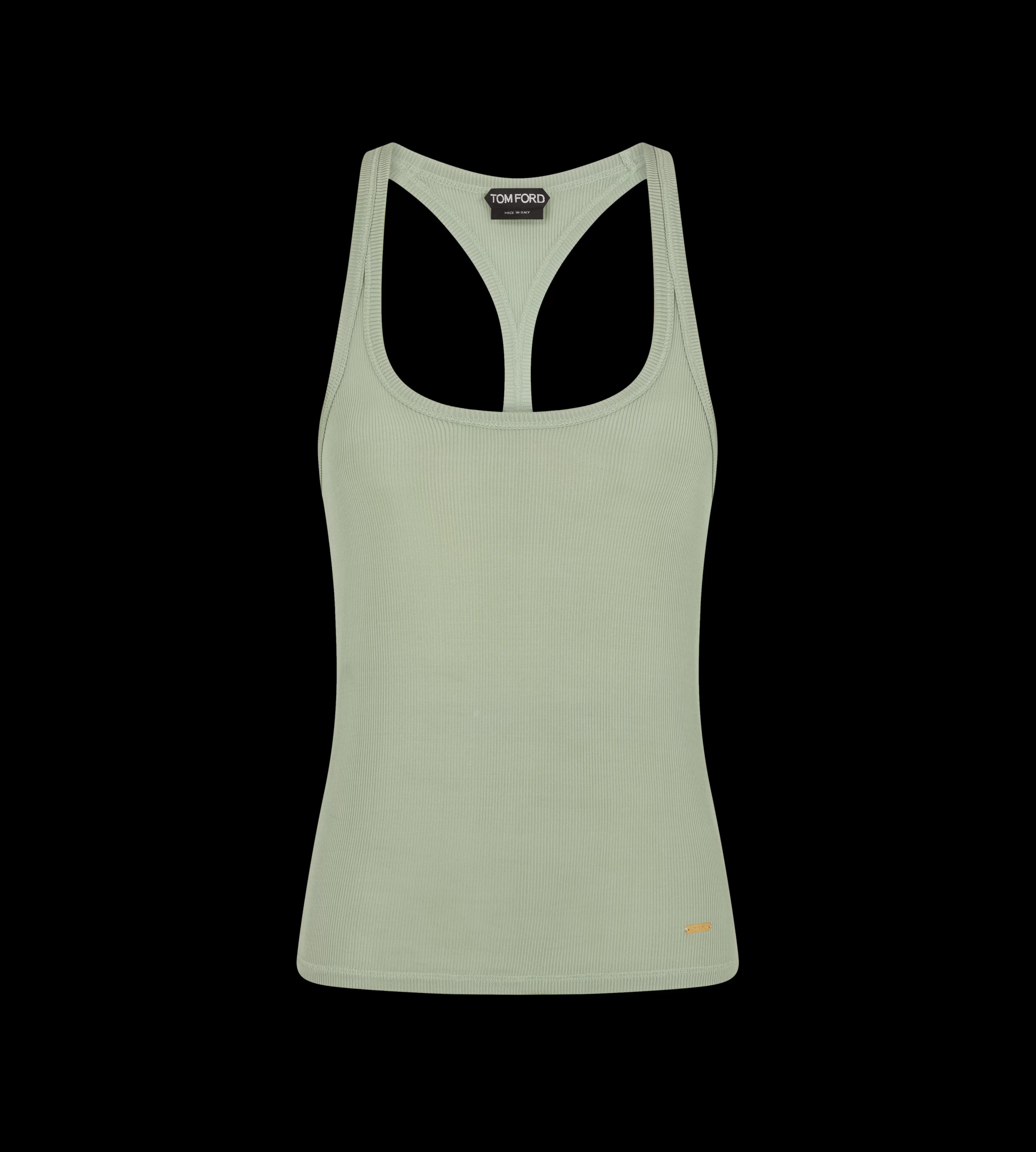 TOM FORD LUSTROUS MICRO-RIB JERSEY RACERBACK TANK TOP POWDER GREEN^WOMEN | WOMEN Tops | SPRING 24