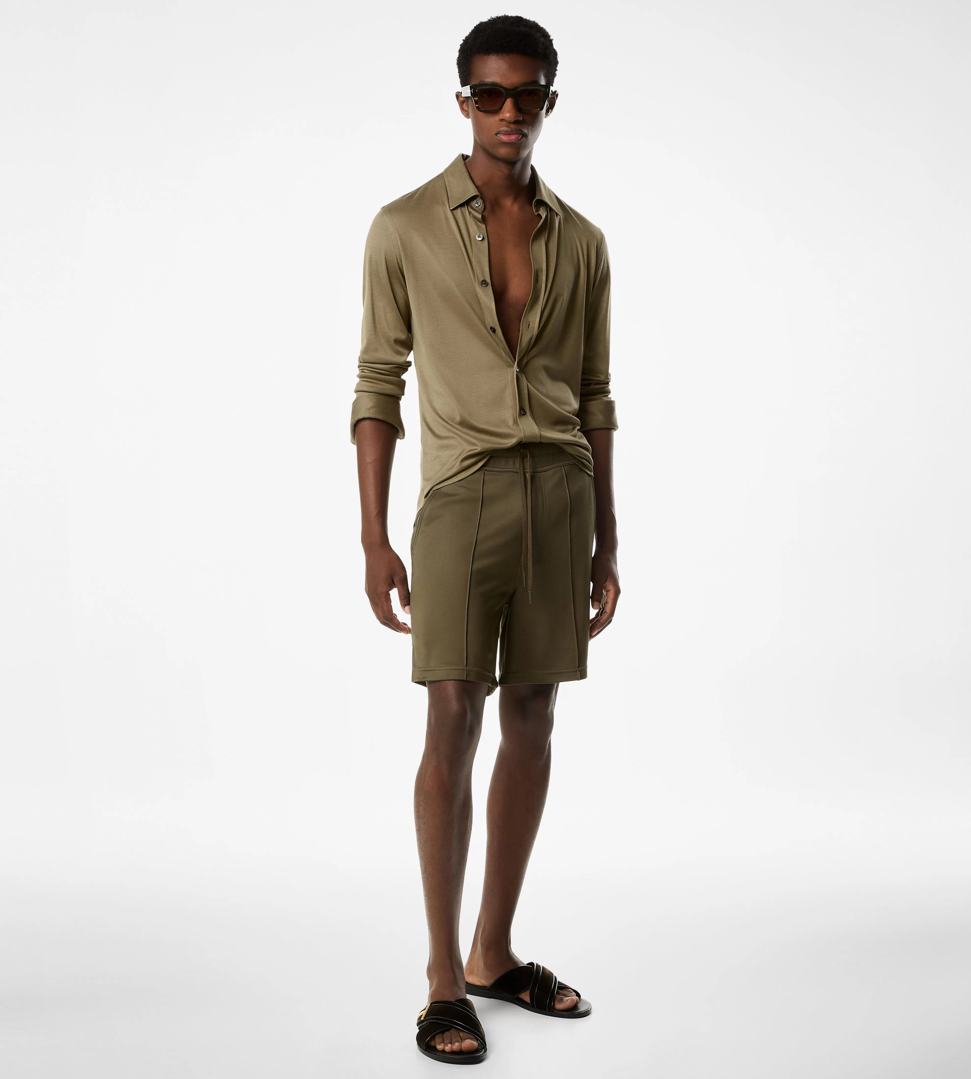 TOM FORD LUXURY JERSEY SHORTS DARK OLIVE^MEN Pants & Shorts