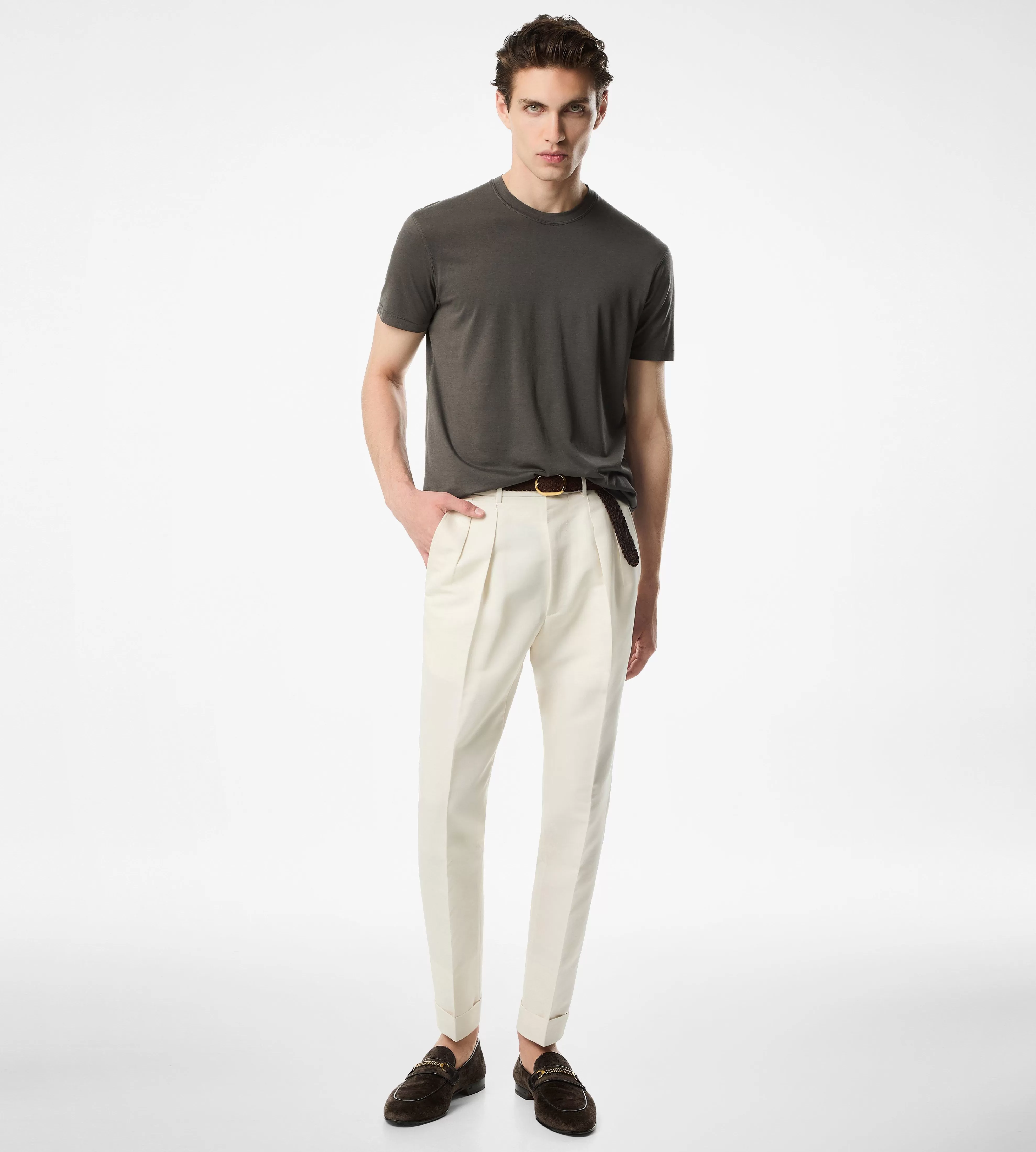 TOM FORD LYOCELL COTTON CREW T-SHIRT ANTHRACITE^MEN | MEN Knitwear | SPRING 24