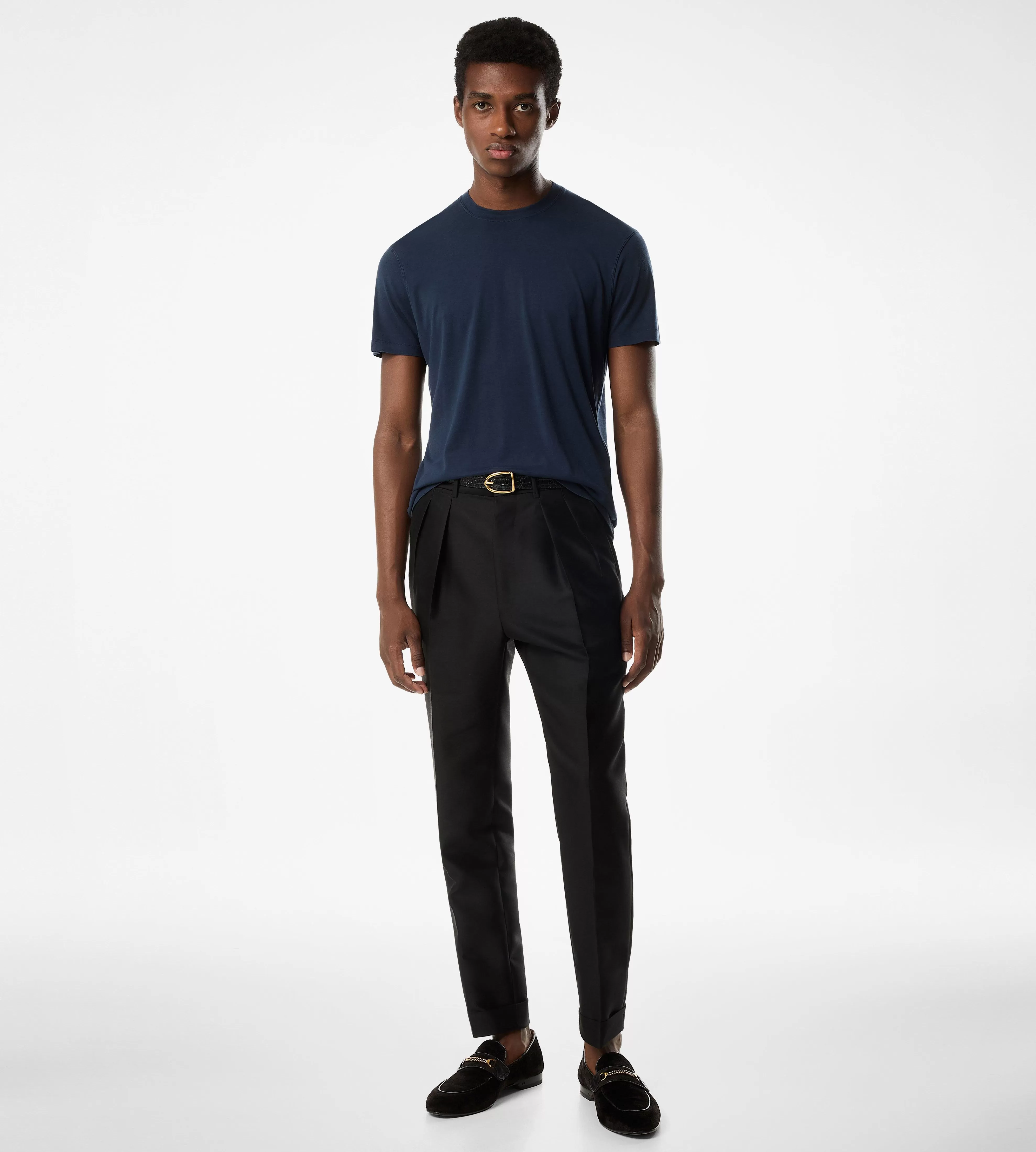 TOM FORD LYOCELL COTTON CREW T-SHIRT DARK BLUE^MEN SPRING 24