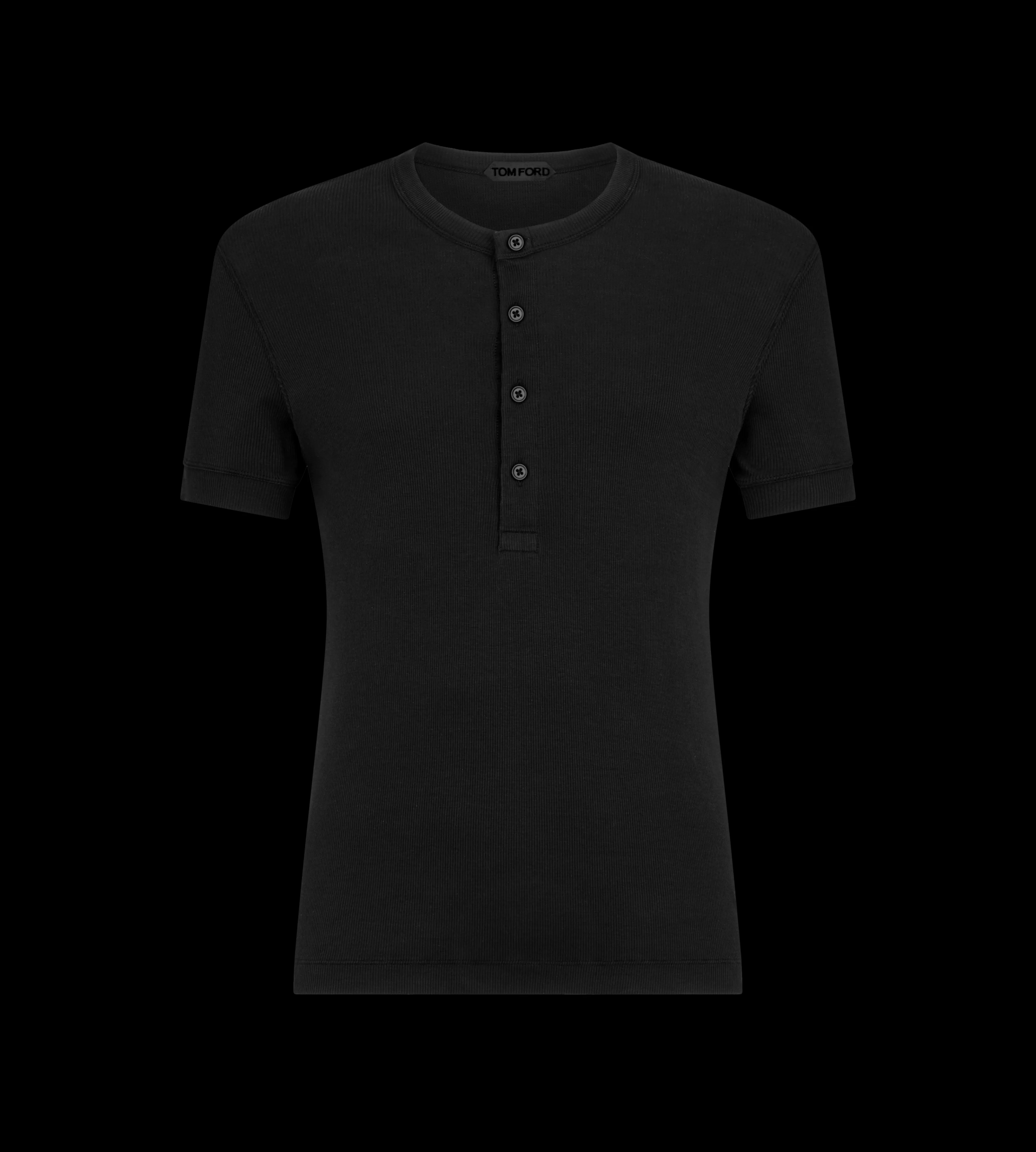 TOM FORD LYOCELL COTTON RIB HENLEY BLACK^MEN SPRING 24