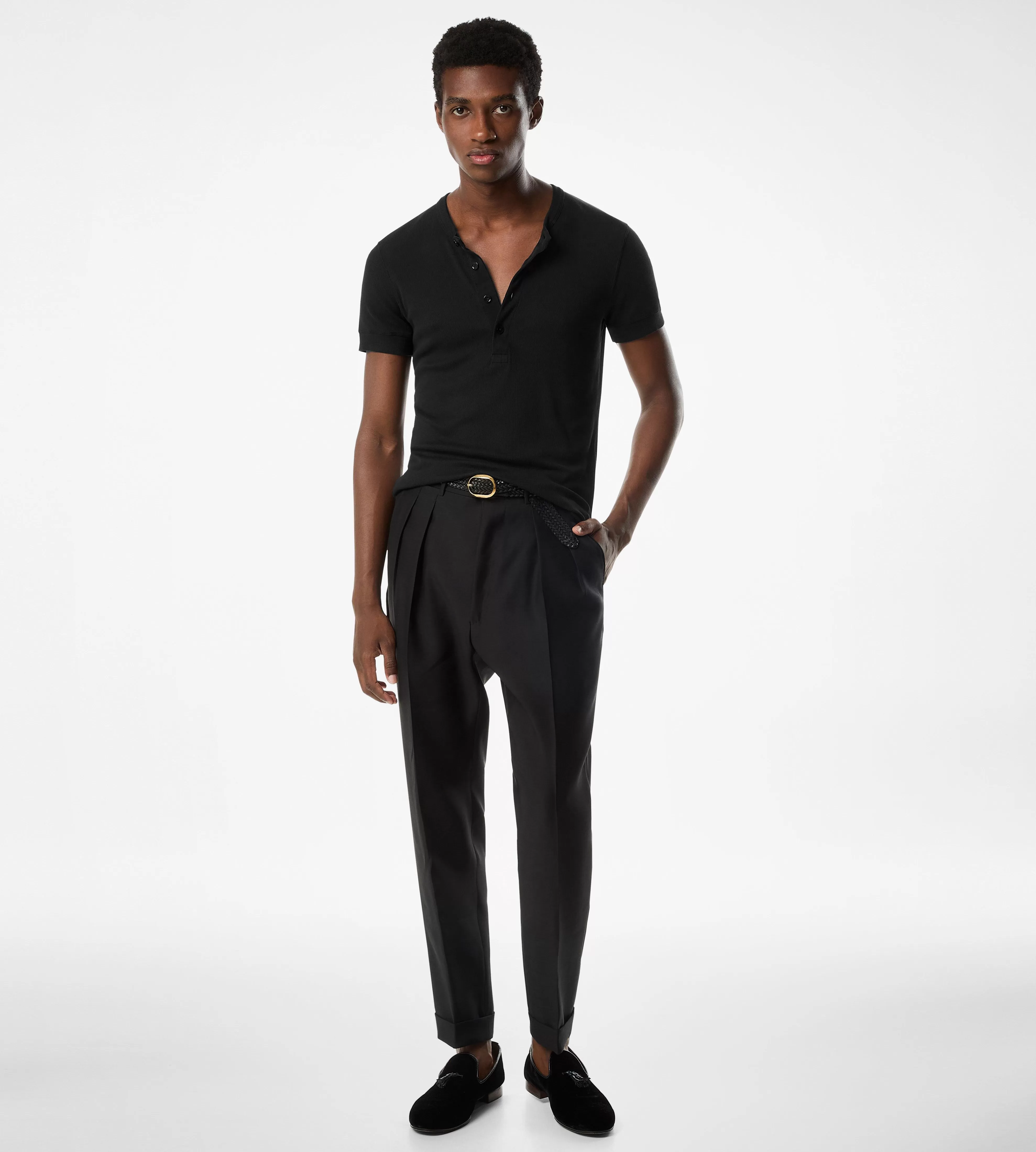 TOM FORD LYOCELL COTTON RIB HENLEY BLACK^MEN SPRING 24