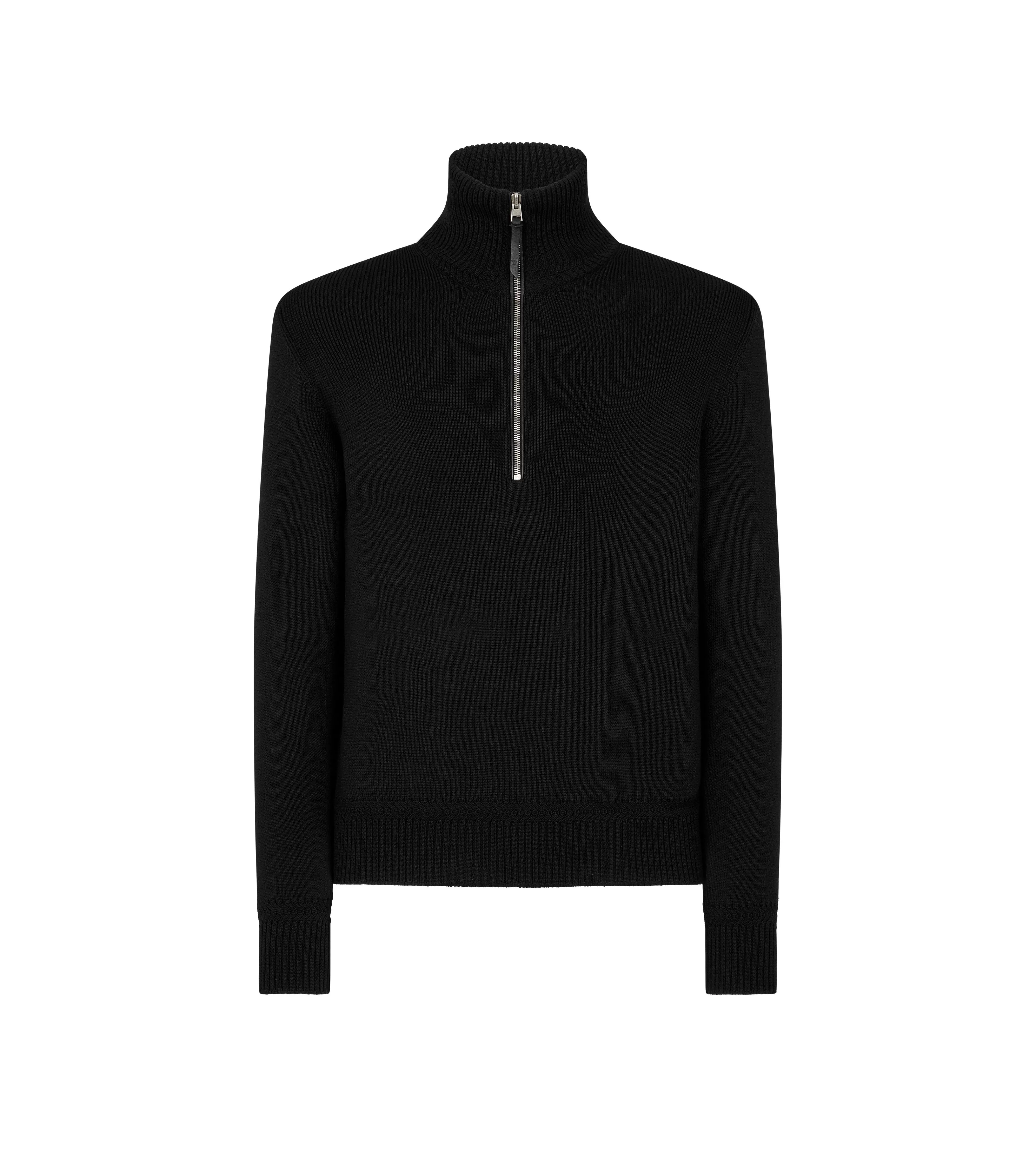 TOM FORD MERINO SILK HALF ZIP FUNNEL BLACK^MEN Knitwear