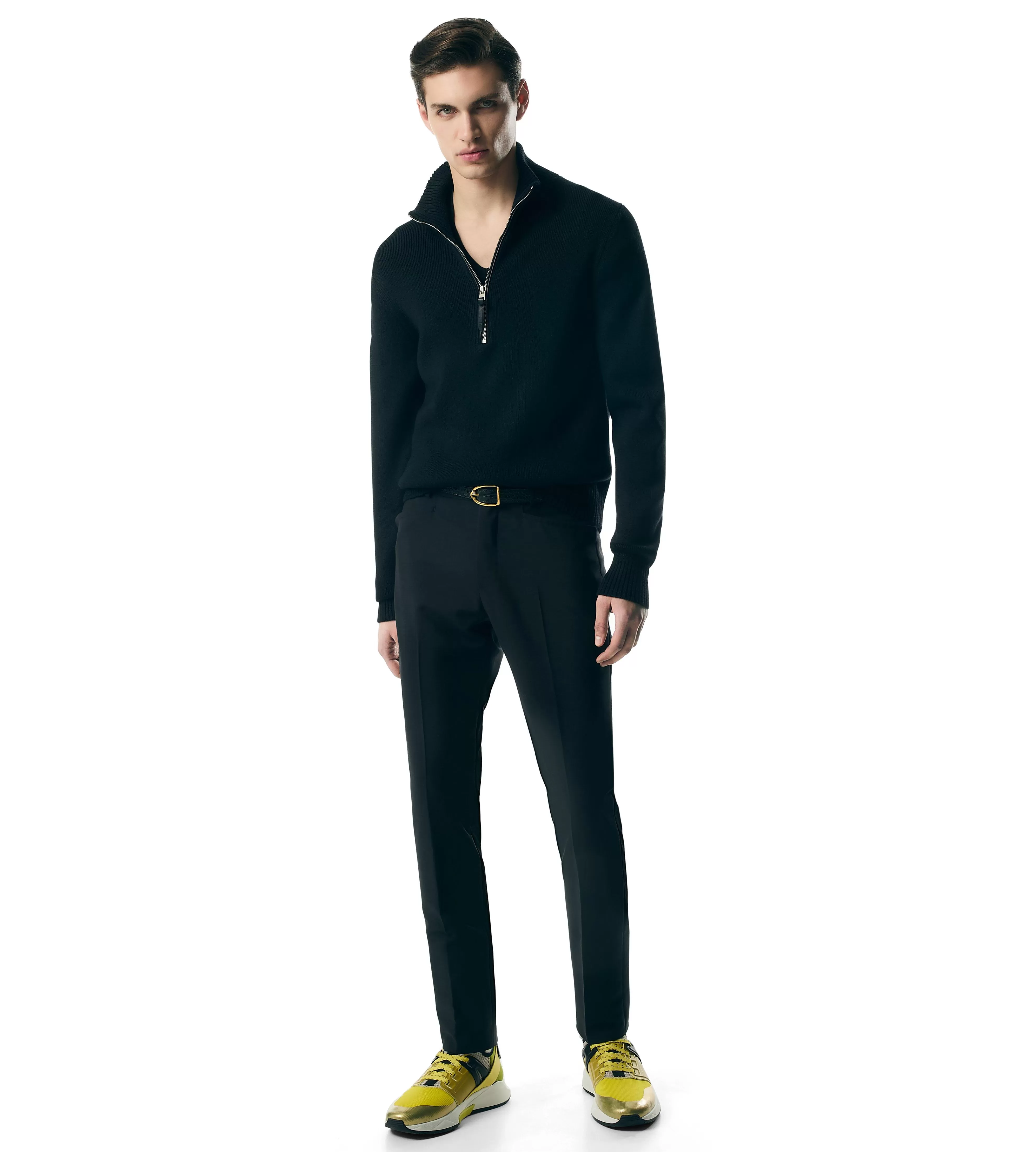 TOM FORD MERINO SILK HALF ZIP FUNNEL BLACK^MEN Knitwear