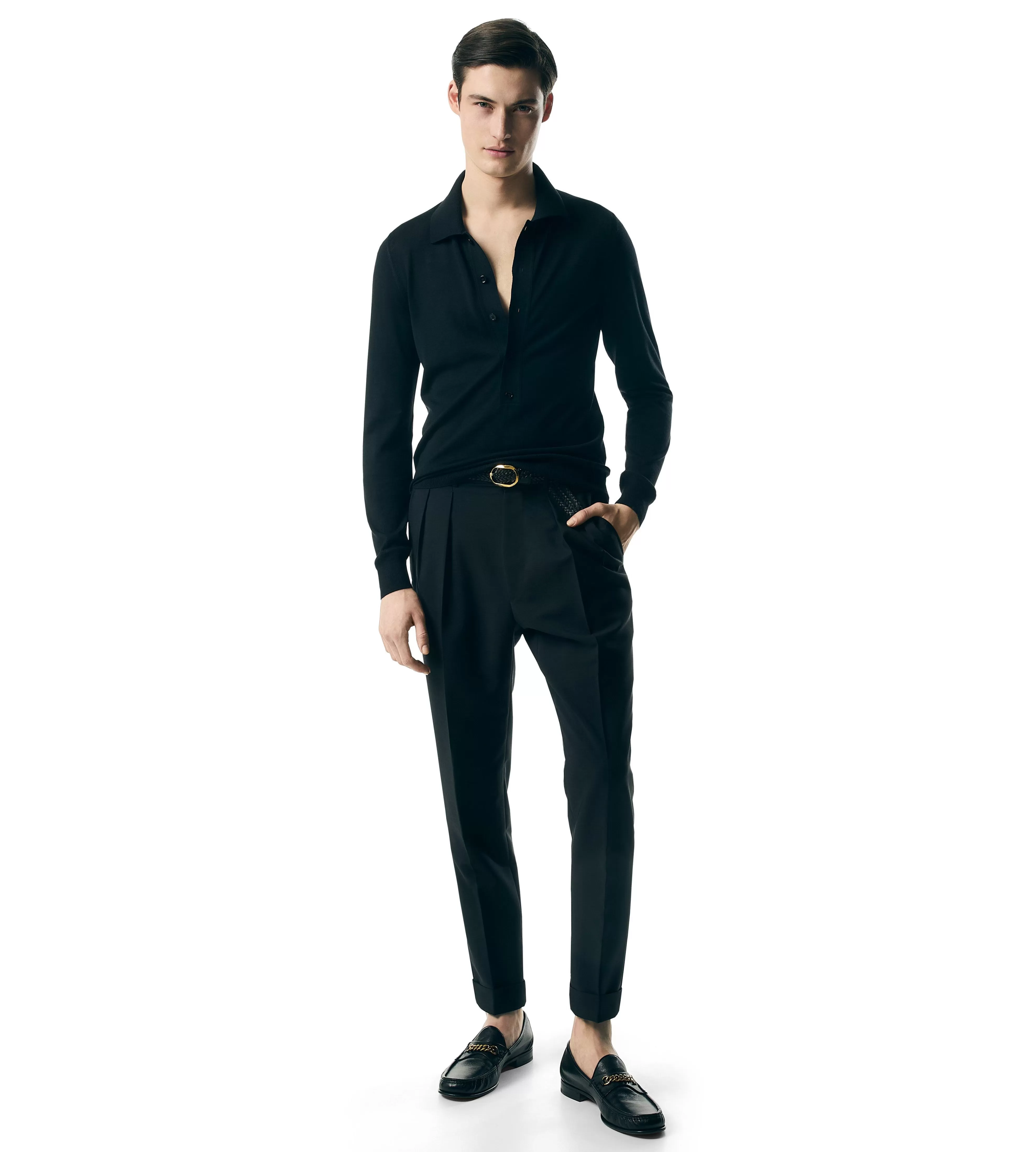 TOM FORD MERINO SILK POLO BLACK^MEN Knitwear