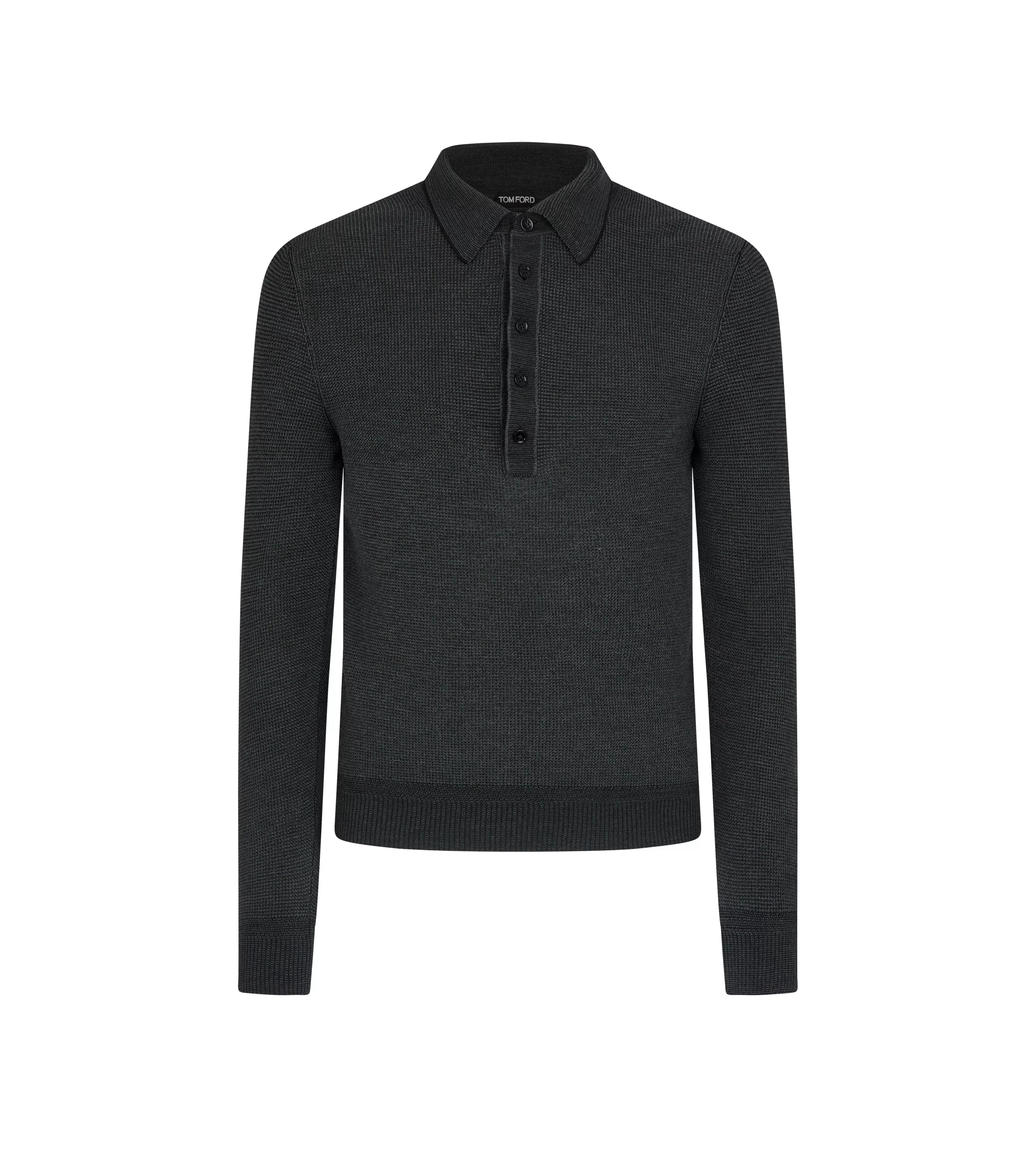 TOM FORD MERINO SILK VISCOSE BI-COLOUR POLO CHARCOAL^MEN Knitwear