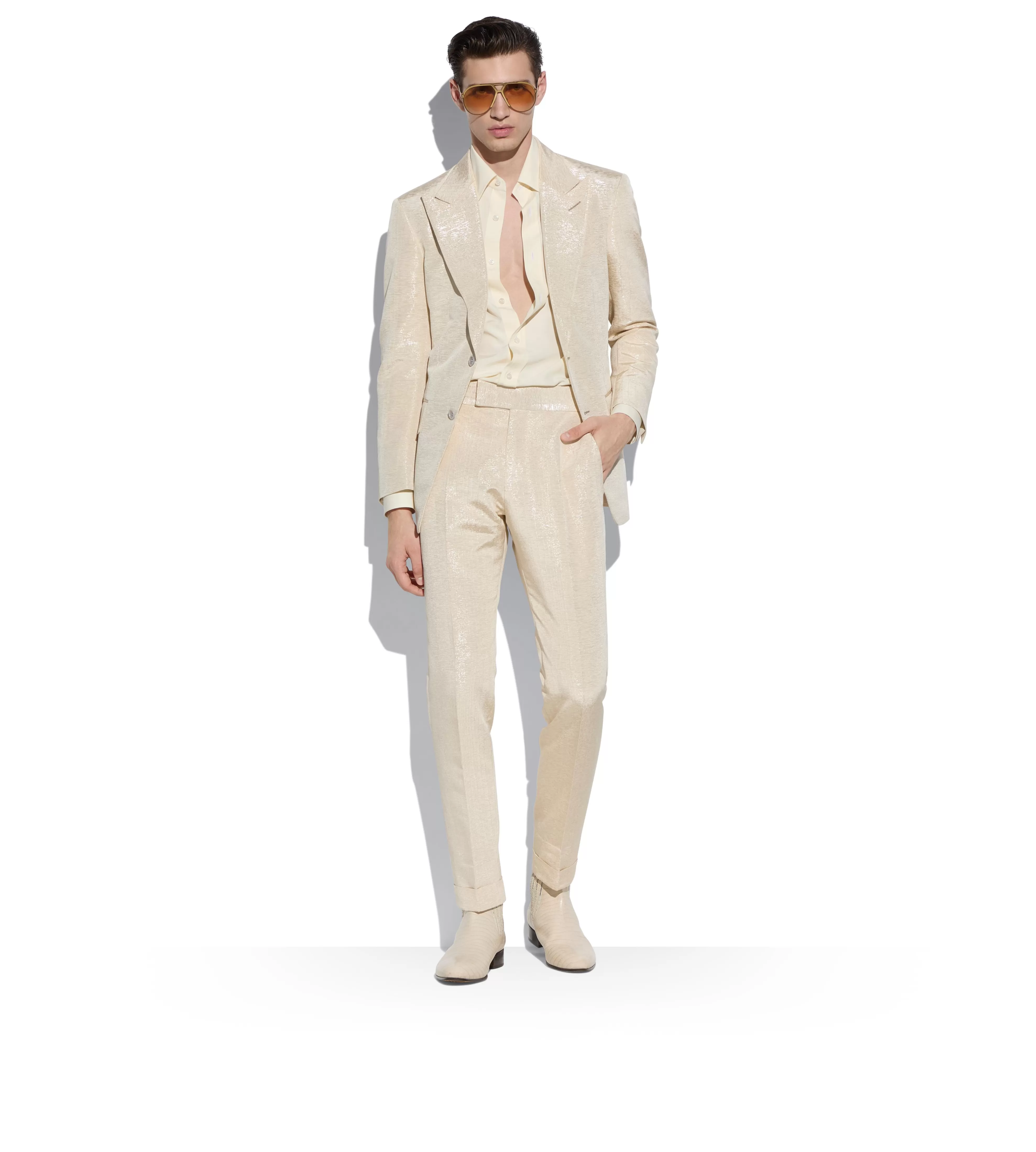 TOM FORD METALLIC SLUB MOIRE ATTICUS JACKET CREAM WHITE^MEN | MEN Evening | Jackets