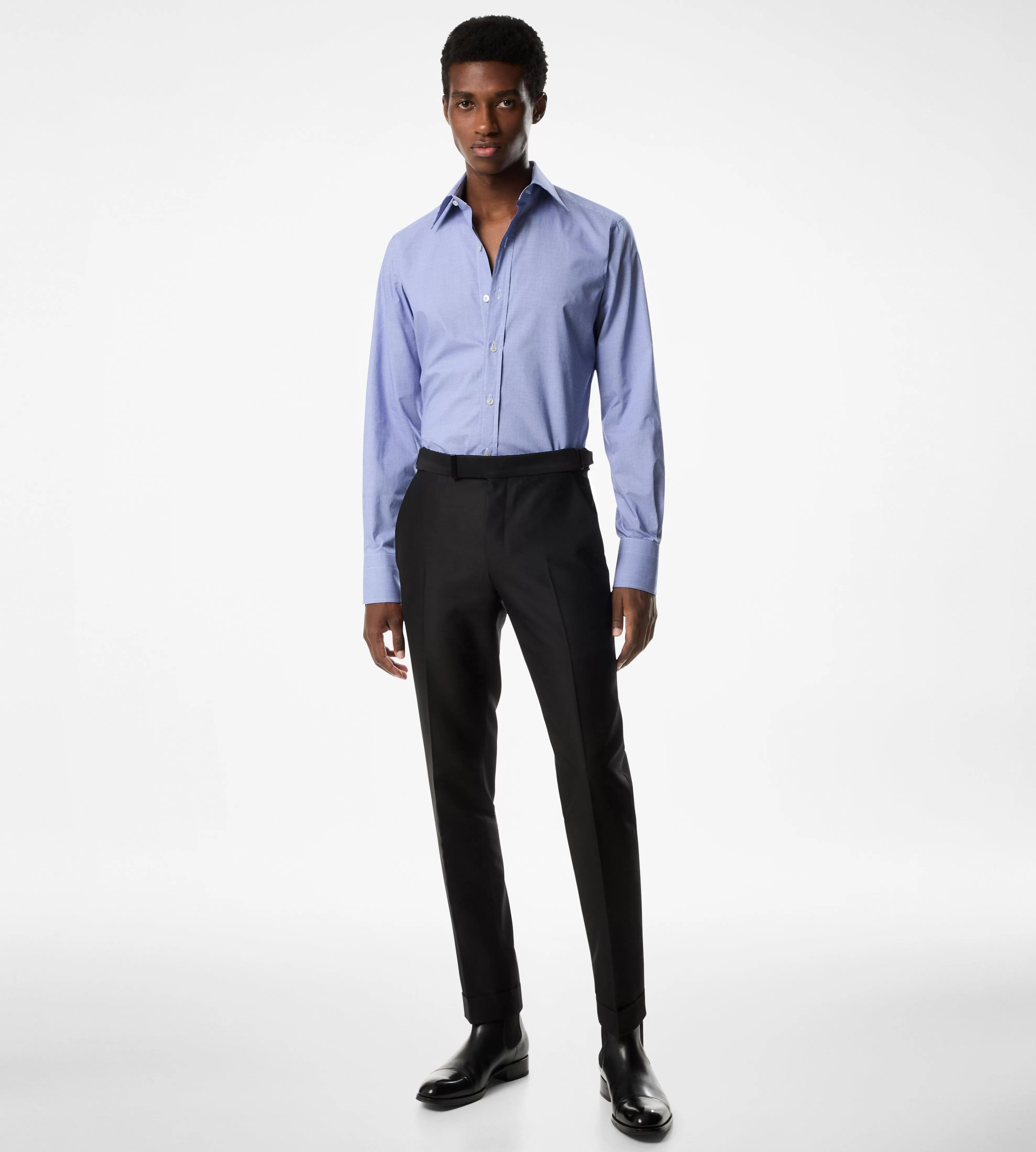 TOM FORD MICRO GINGHAM SLIM FIT SHIRT NAVY^MEN SPRING 24