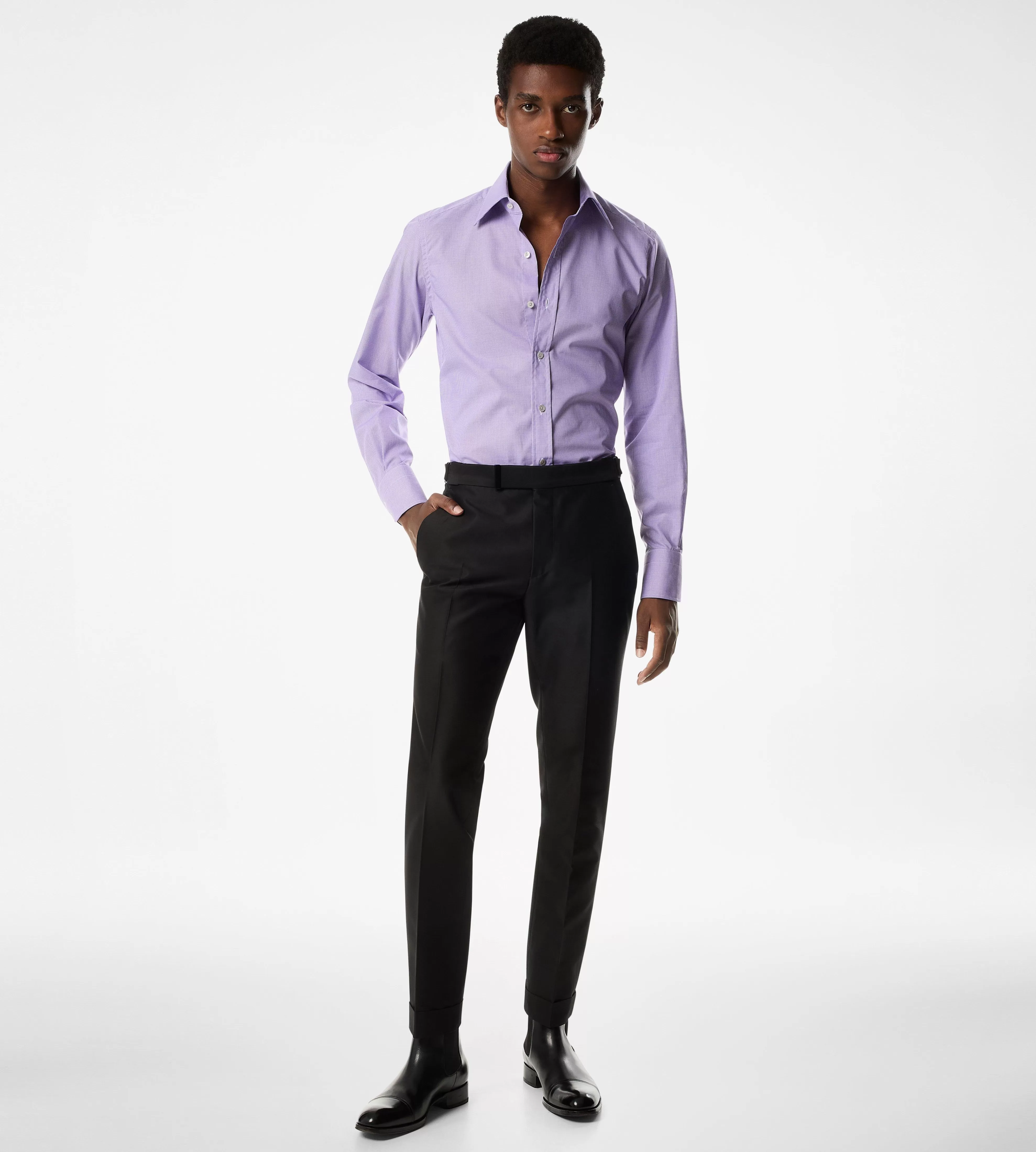 TOM FORD MICRO GINGHAM SLIM FIT SHIRT PURPLE^MEN SPRING 24