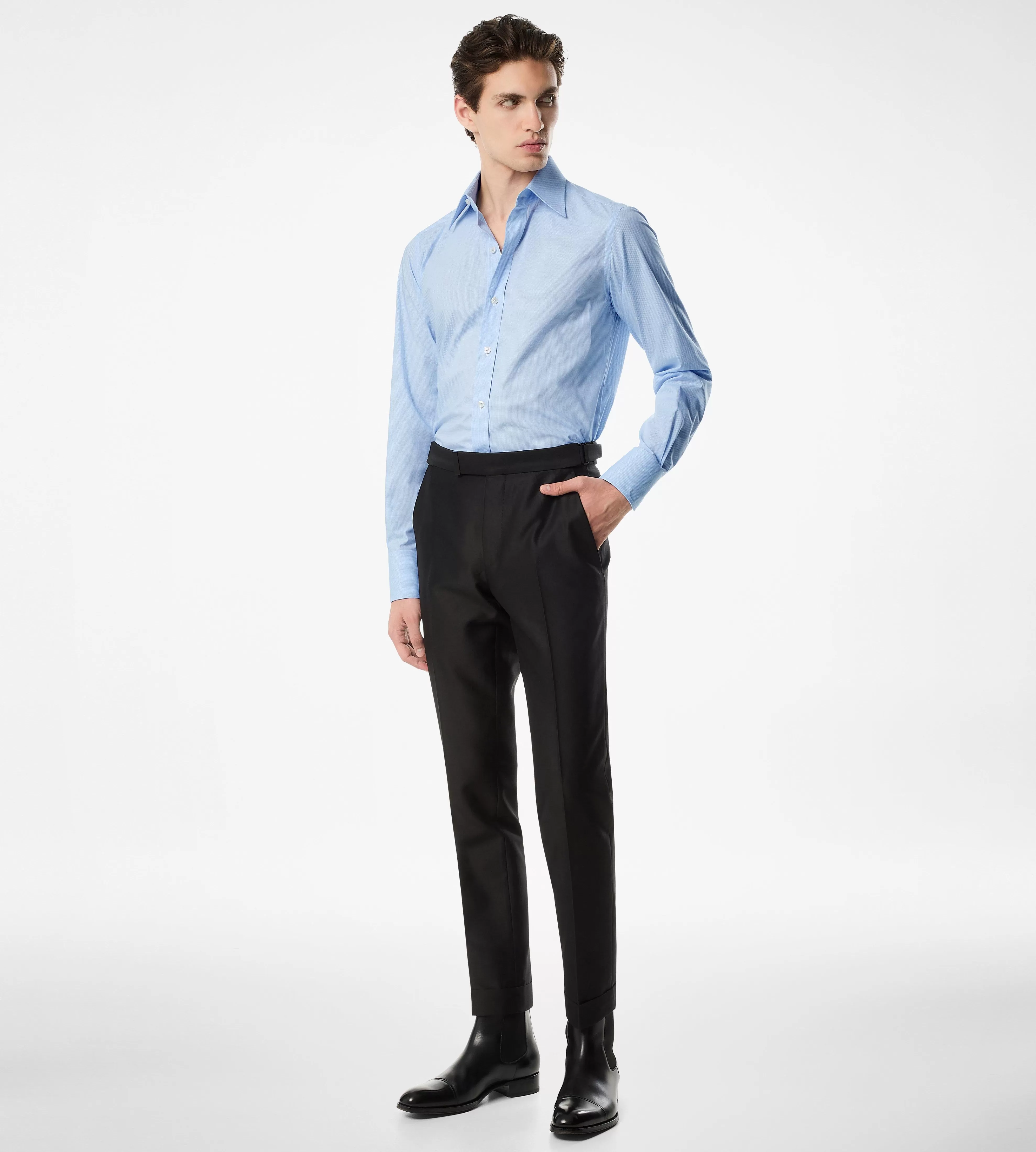 TOM FORD MICRO GINGHAM SLIM FIT SHIRT DUSTY BLUE^MEN SPRING 24