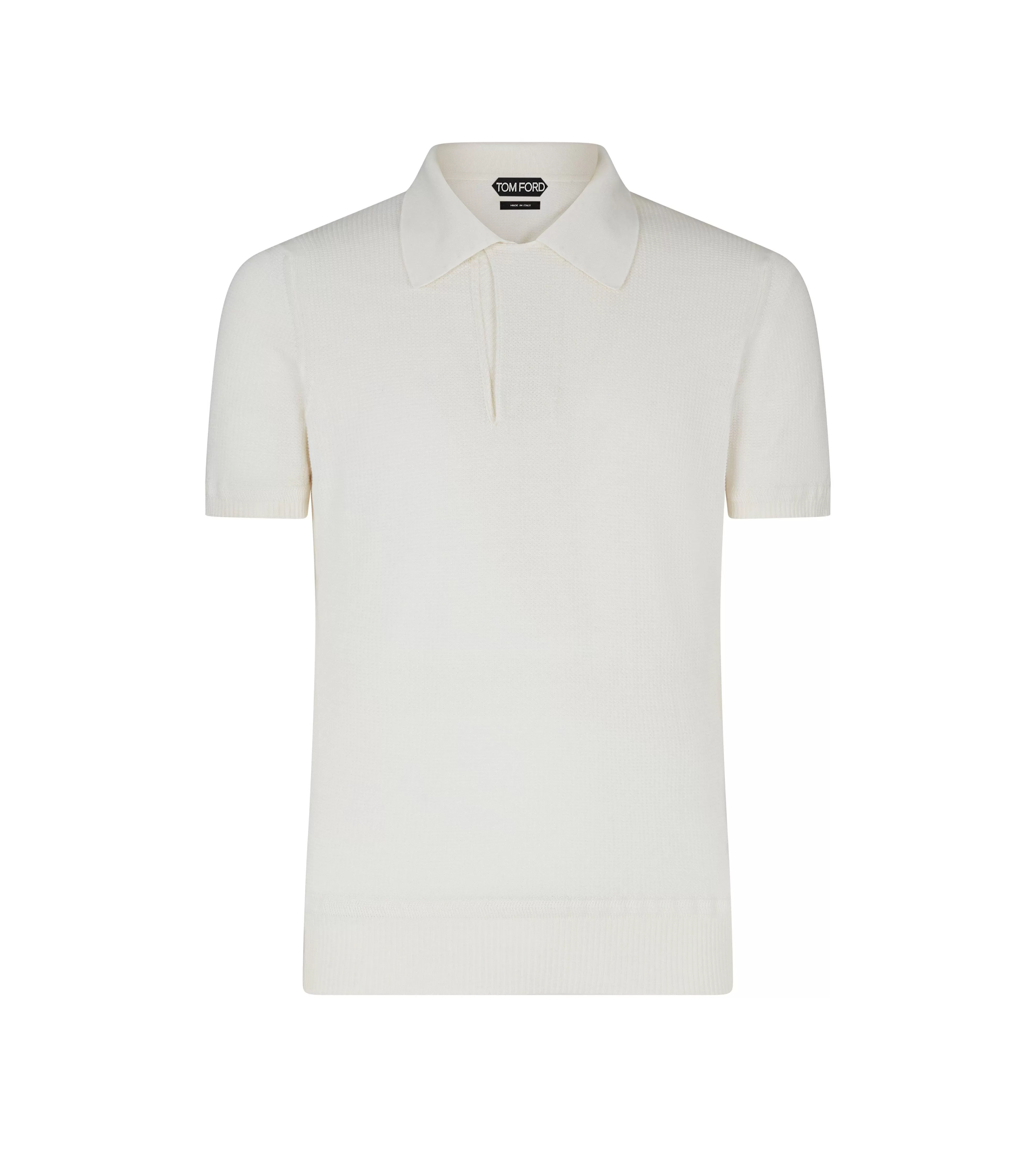 TOM FORD MICRO TEXTURED PIQUET POLO CHALK^MEN Knitwear